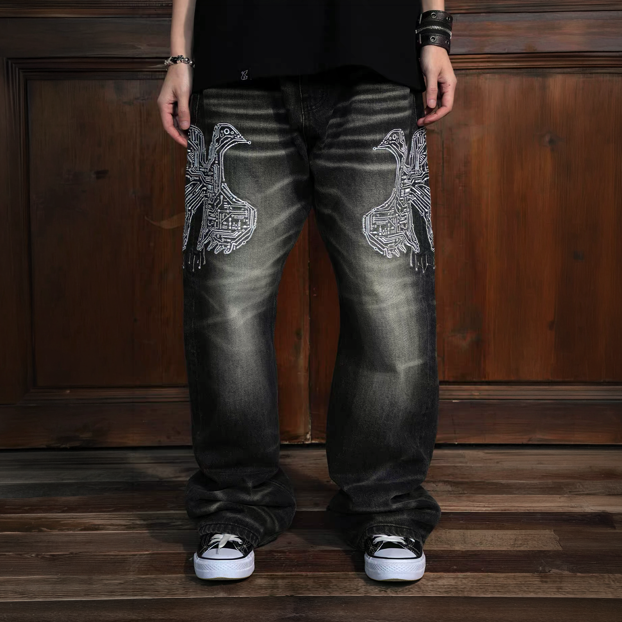 VINKID Faded Pigeon Embroidered Jeans