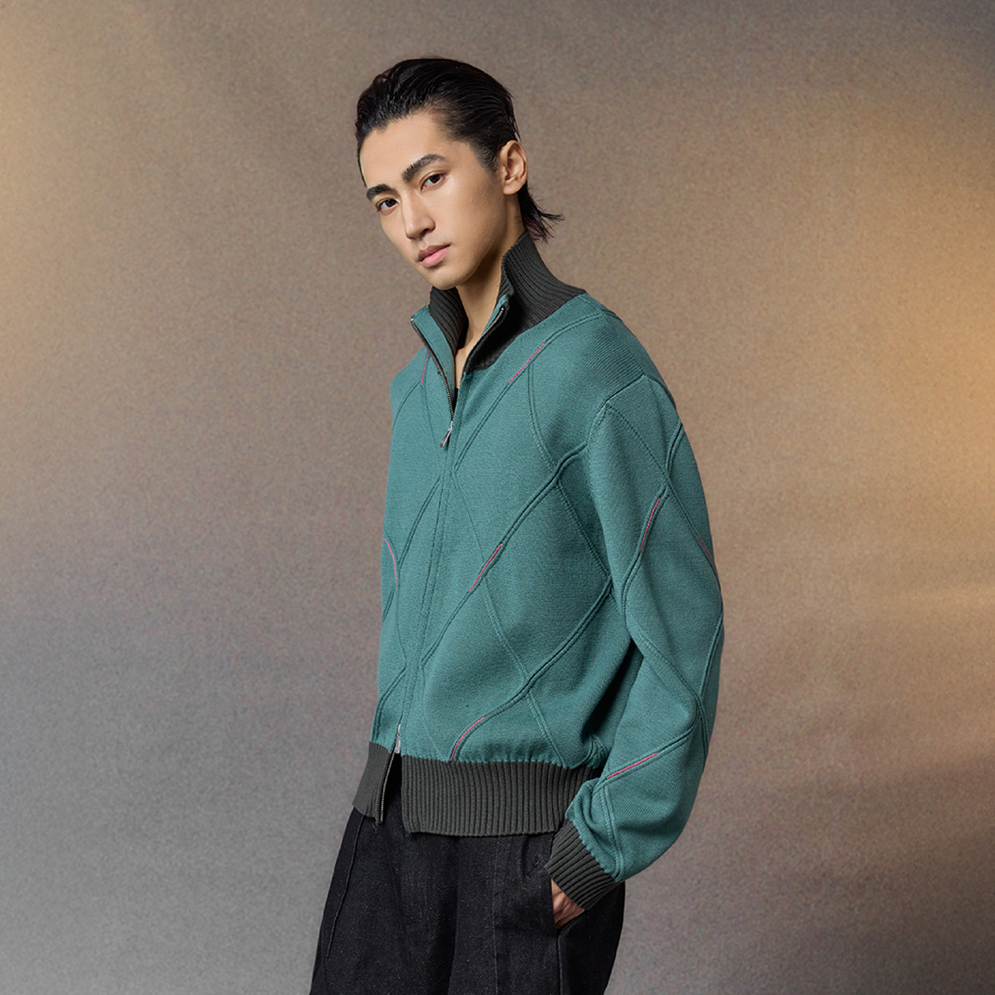 ALVNG AR ANTS Geometric Stitch Zip-Up Sweater, premium urban and streetwear designers apparel on PROJECTISR.com, ALVNG AR ANTS