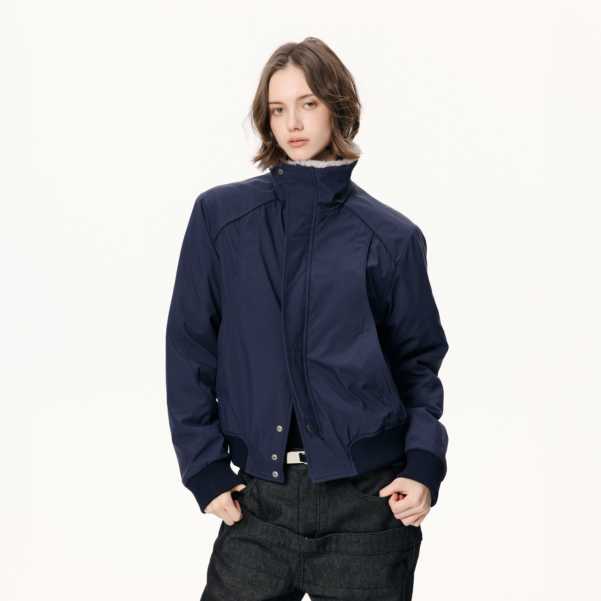 KREATE Faux Fur Stand-Collar Short Puffer Jacket