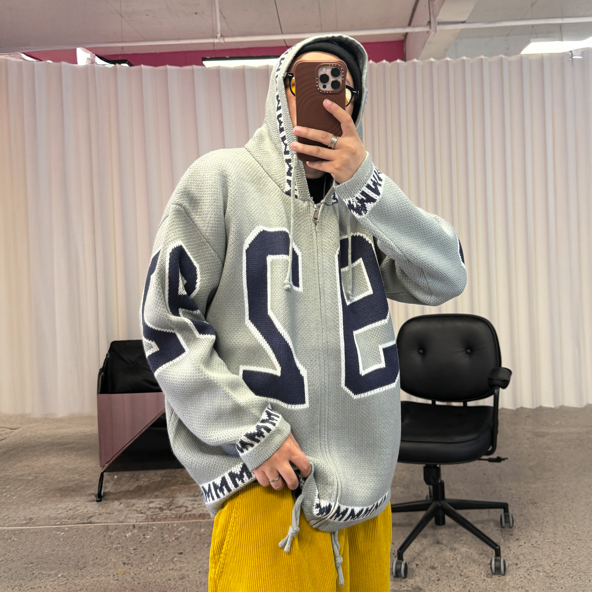 ME DA IGUAL Number-Jacquard Knit Zip Hoodie