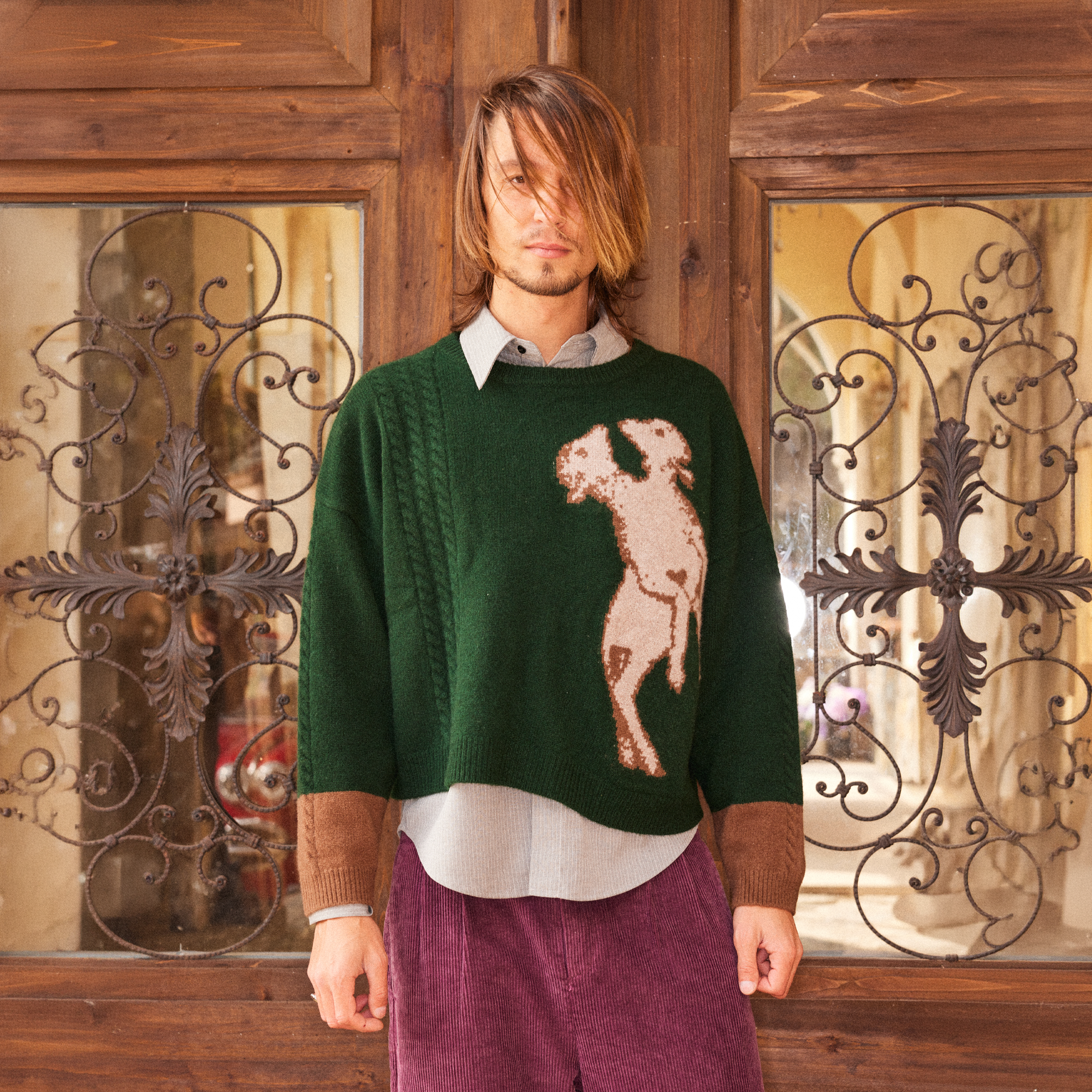 RICHILL Sheep Graphic Wool Crewneck Sweater