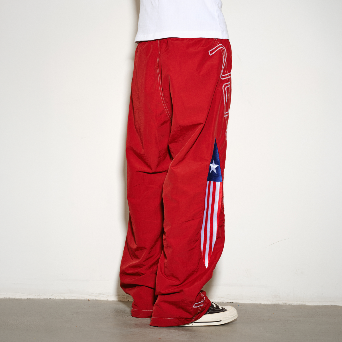 NOVACAM Retro Embroidered Nylon Windbreaker Pants