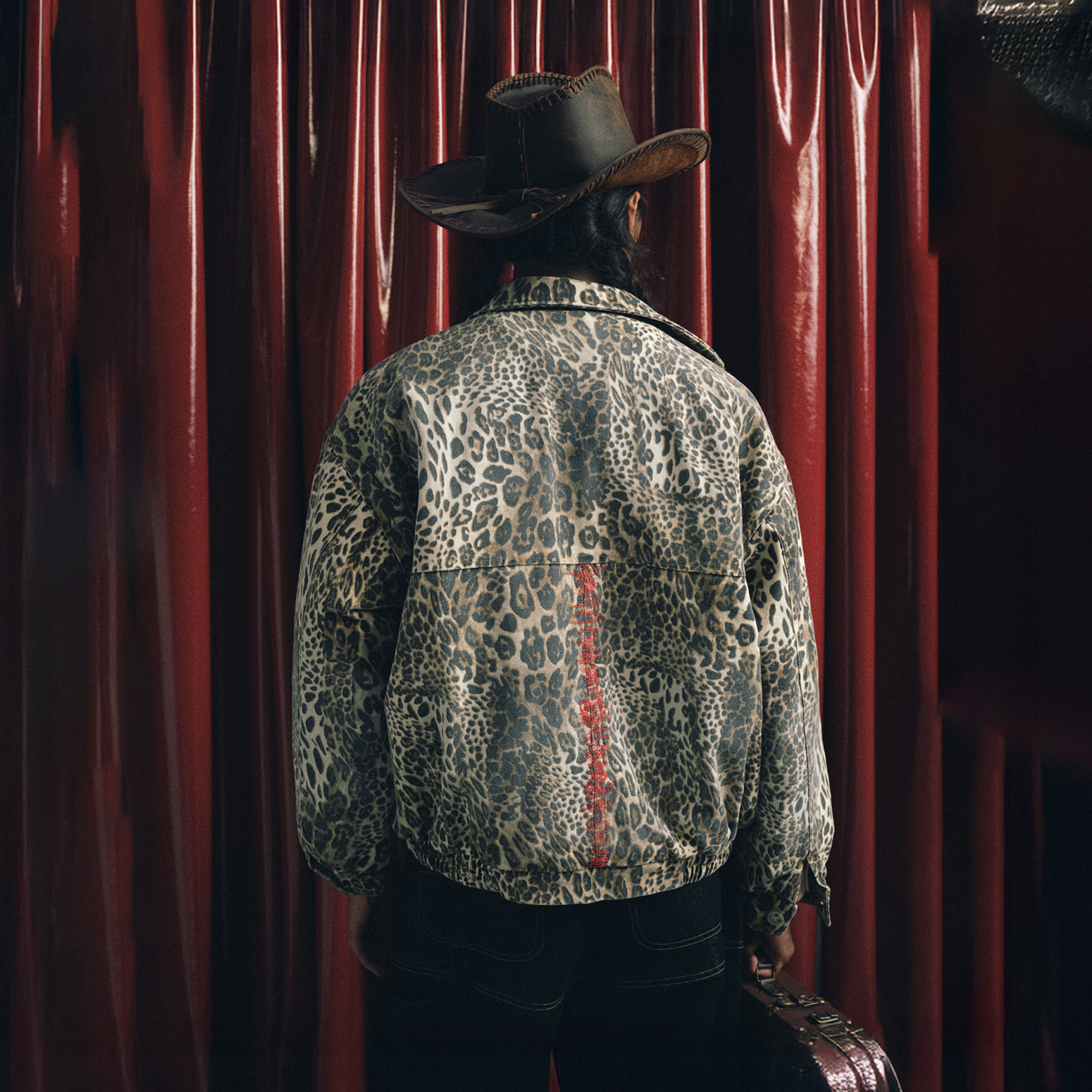 TRECLUB Distressed Leopard Full-Print Bomber Jacket