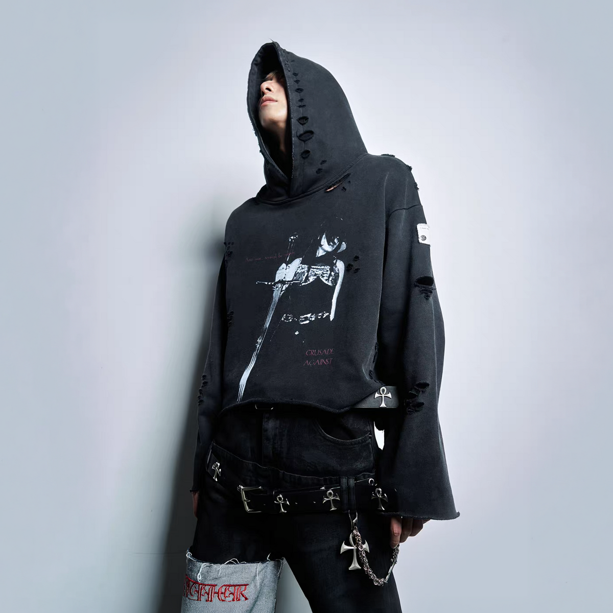 ANTI WAR REVIVAL Distressed Retro Graphic Oversized Hoodie