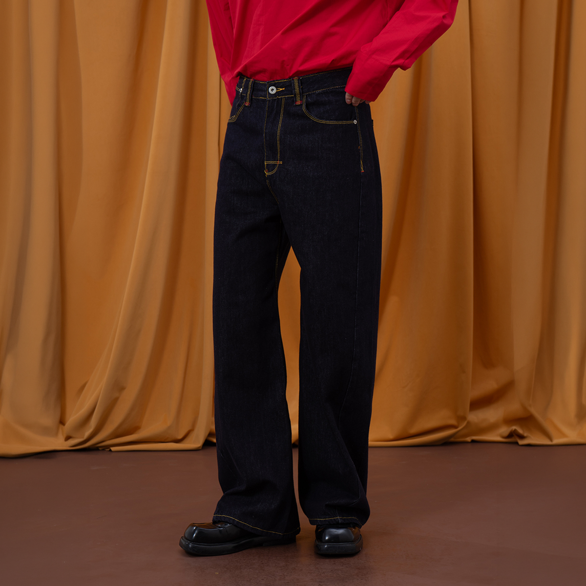 CLP Retro Wide-Leg Contrast-Stitch Jeans