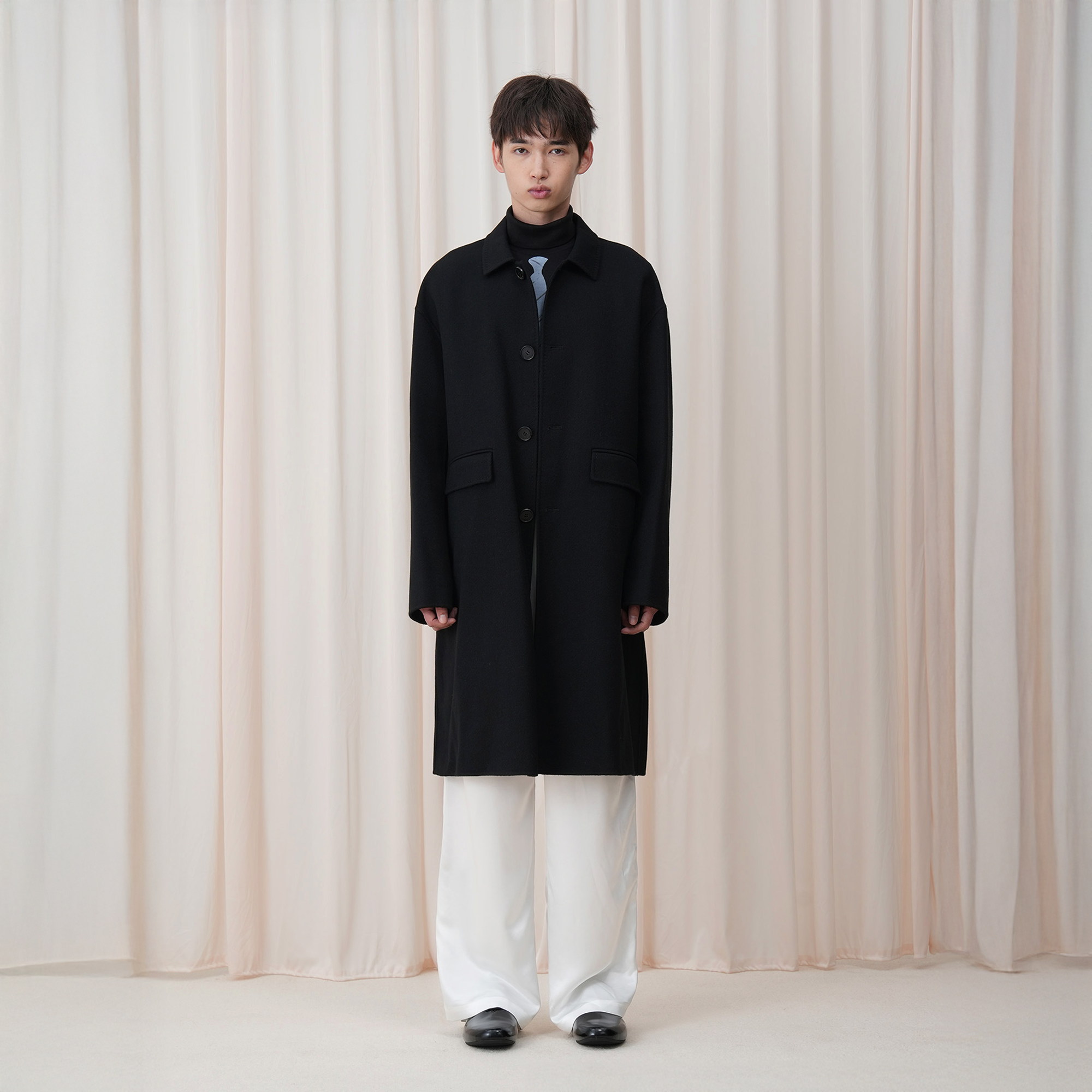 VU ヴウ long wide coat black super120’sウール VU ヴウ long wide coat black super120'sウール INVERSE WOOL COAT BLACK