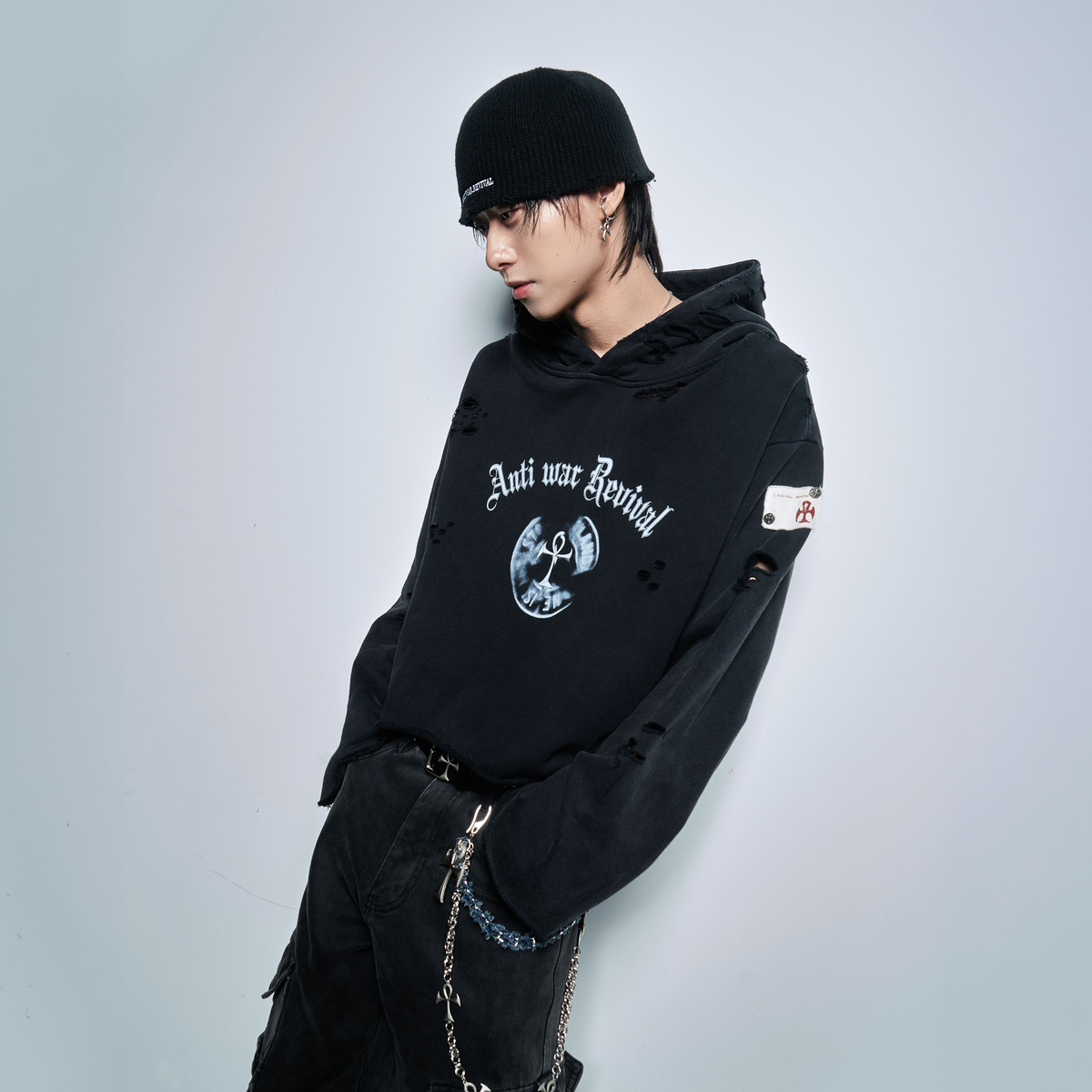 ANTI WAR REVIVAL Badge Graphic Oversized Hoodie