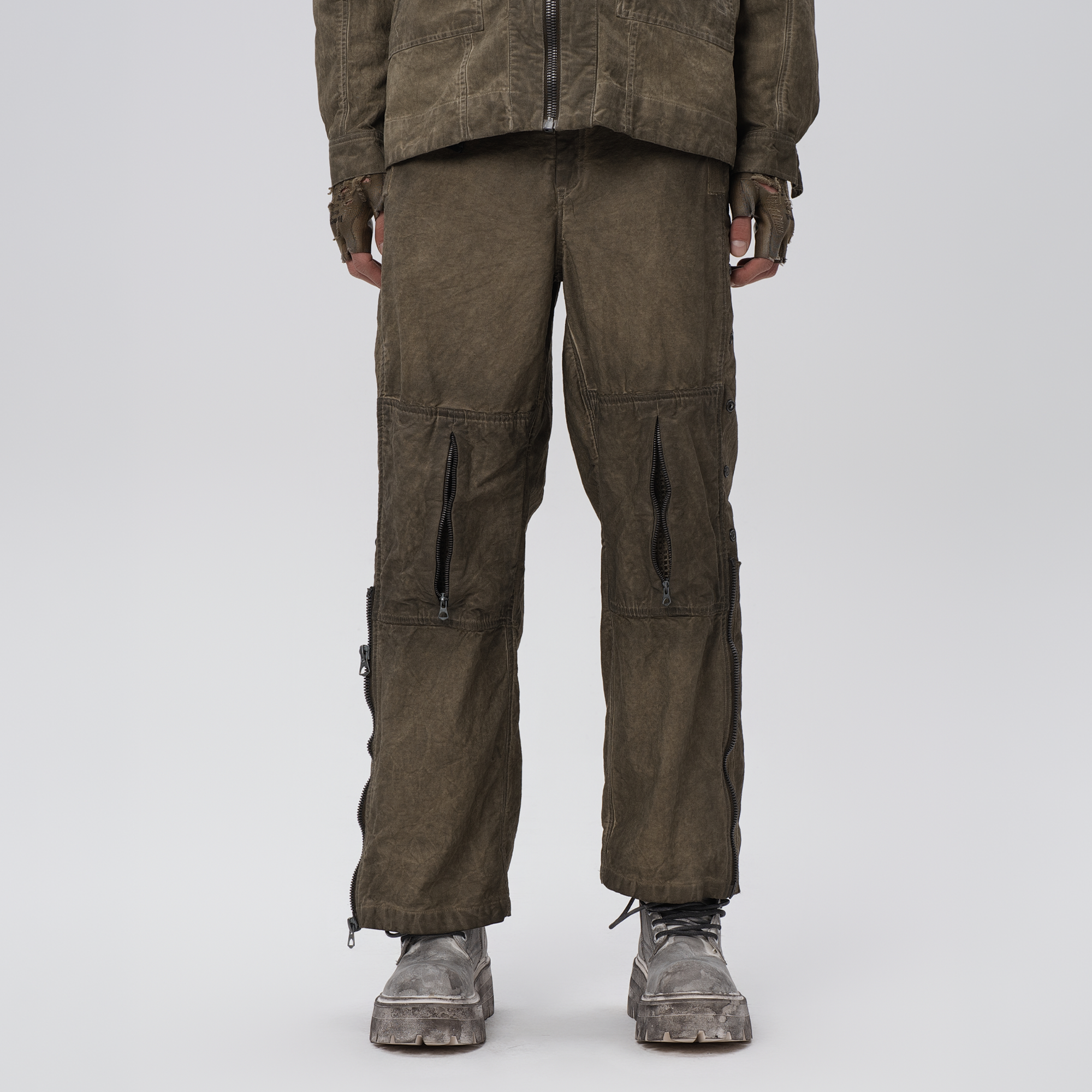 STEAM Distressed Mesh-Knee Multi-Pocket Straight-Leg Cargo Pants