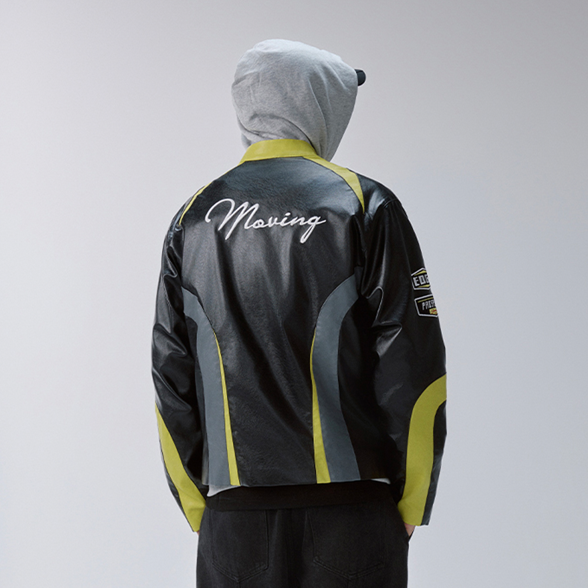 F2CE Contrast Panel Embroidered Moto Jacket