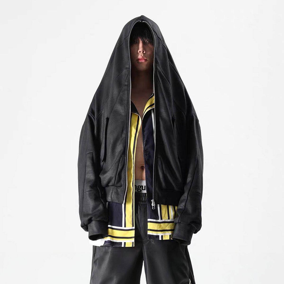 VANGUARDIA Brush-Wax Coated Oversized Hooded Jacket