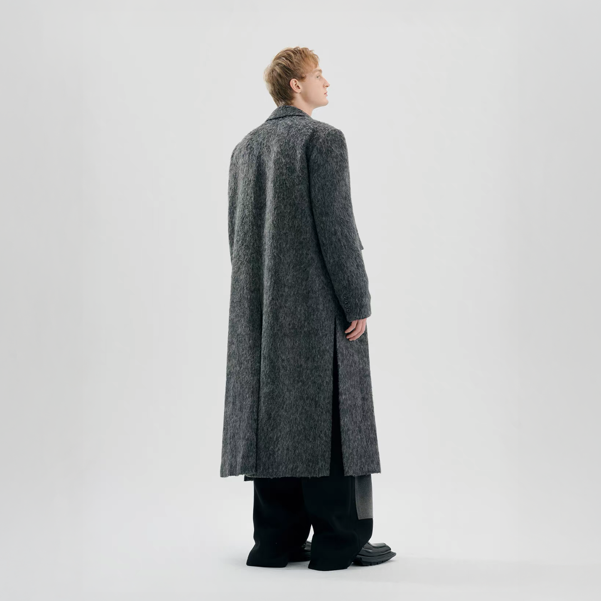 TIWILLTANG Fuzzy Double-Breasted Oversized Long Coat