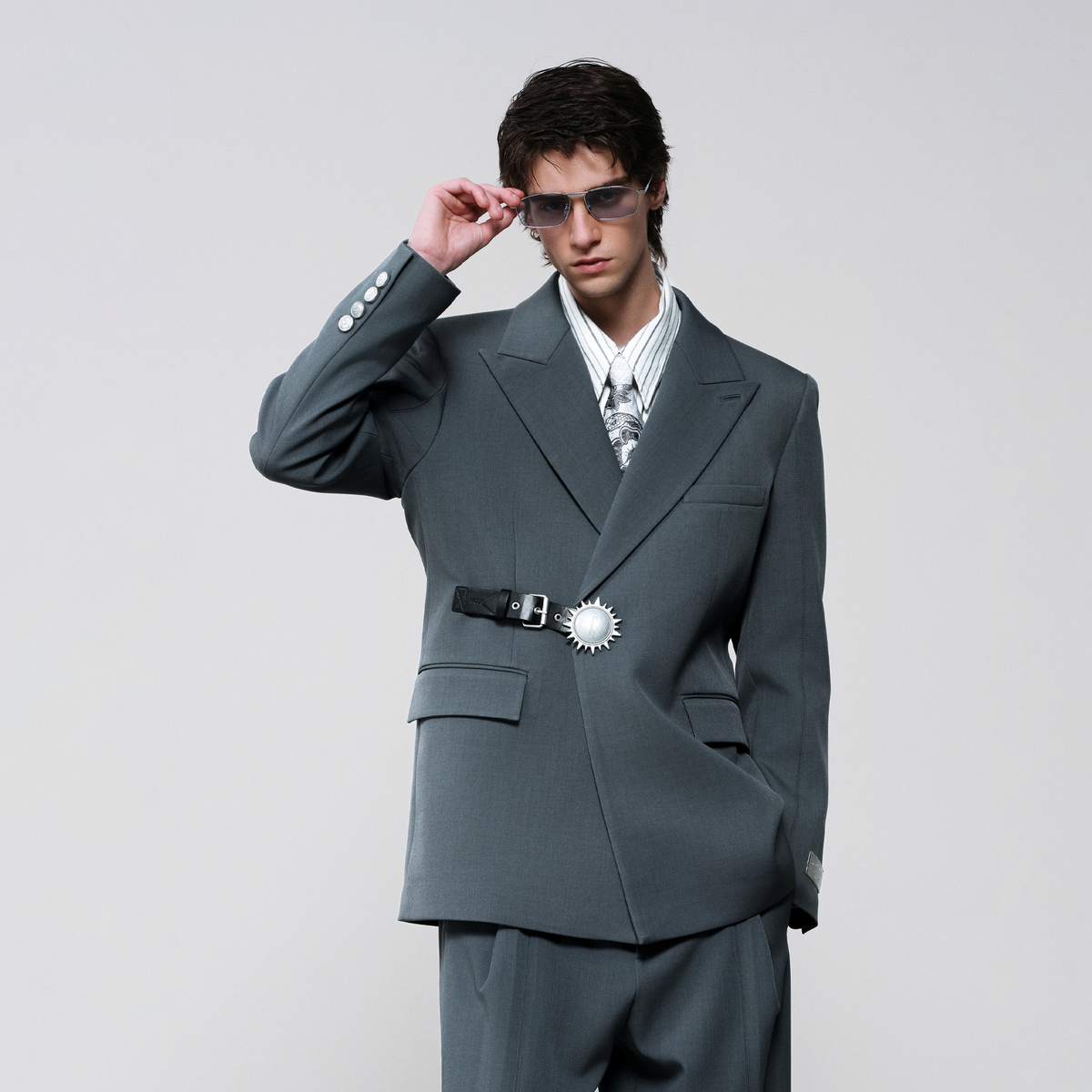 FACEONLAB Classic Asymmetric Belted Blazer