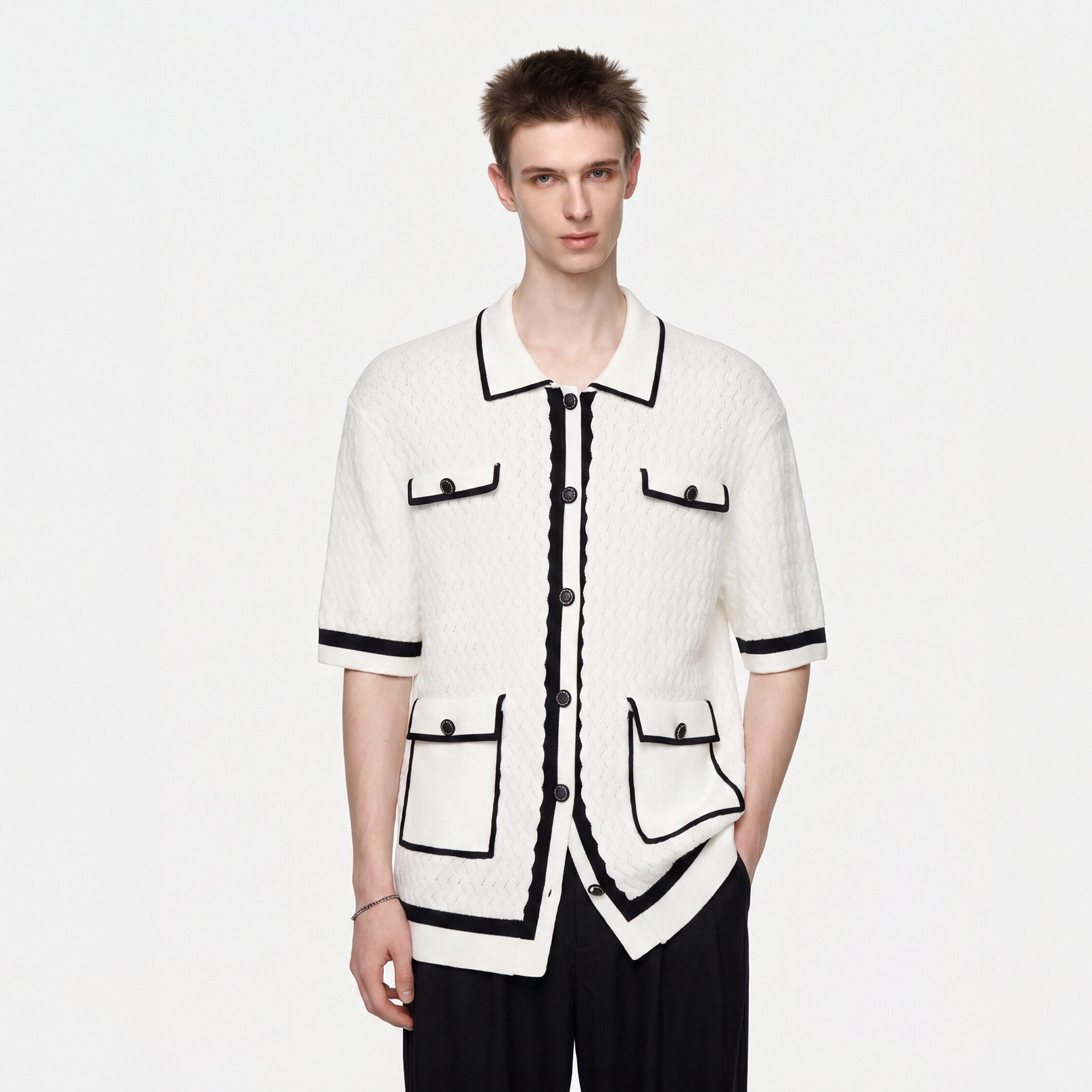TIWILLTANG Contrast Trim Knitted Half Shirt