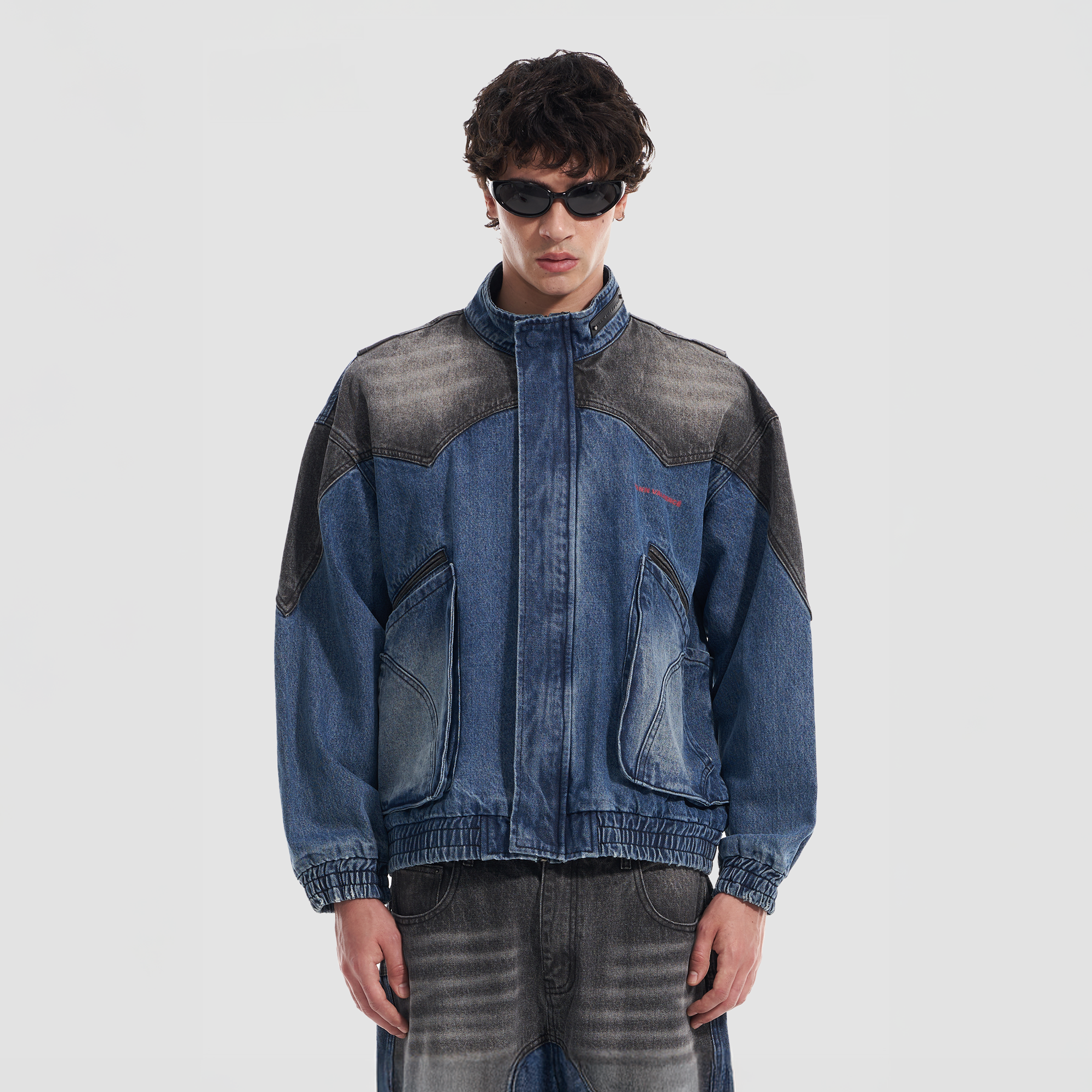 VANN VALRENCE Faded-Wash Paneled Denim Jacket
