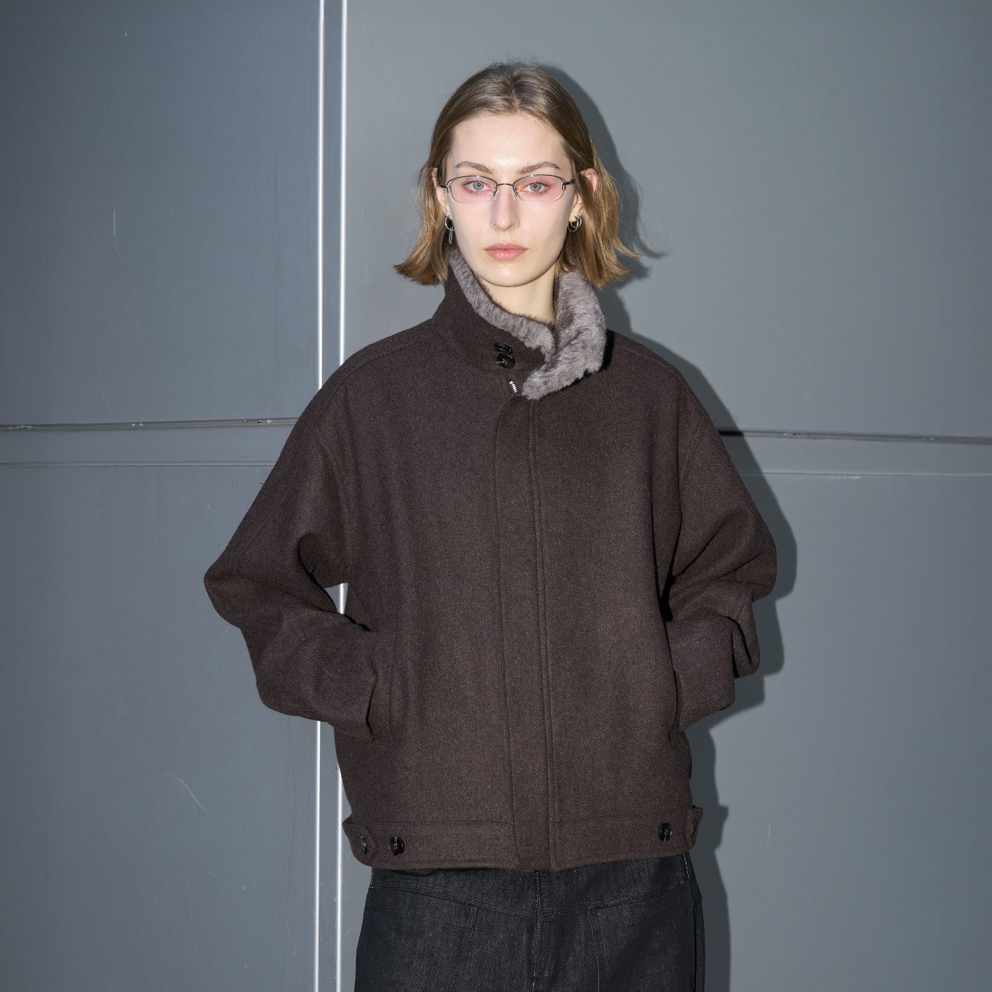 LABELROOM Modern Faux-Fur Collar Wool Jacket Brown, premium urban and streetwear designers apparel on PROJECTISR.com, LABELROOM