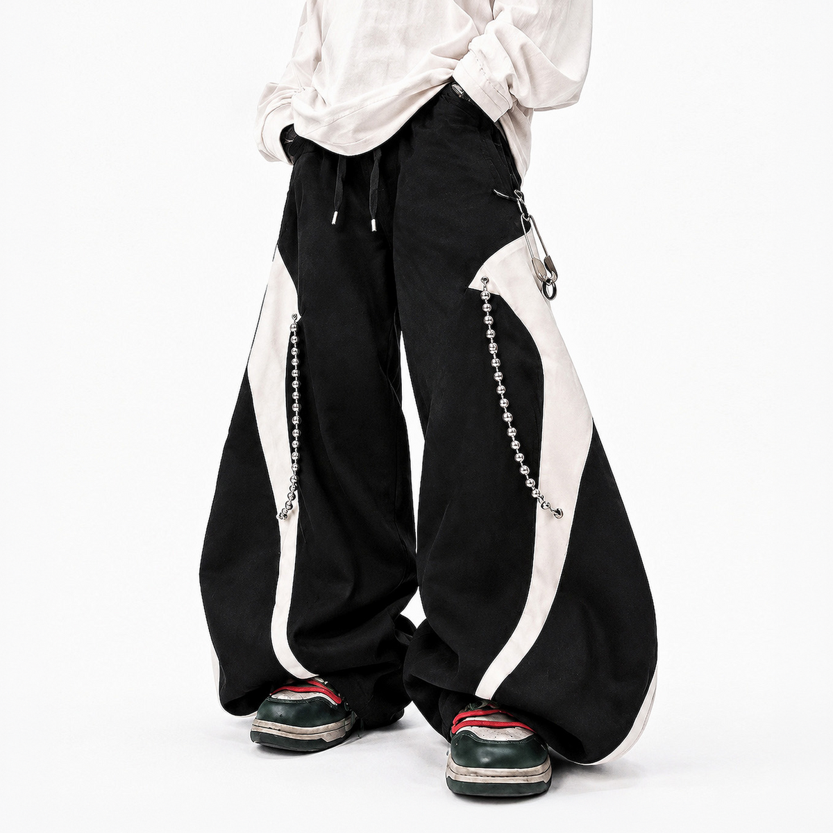 UUCSCC Spliced Contrast Wide-Leg Curved Pants, premium urban and streetwear designers apparel on PROJECTISR.com, UUCSCC