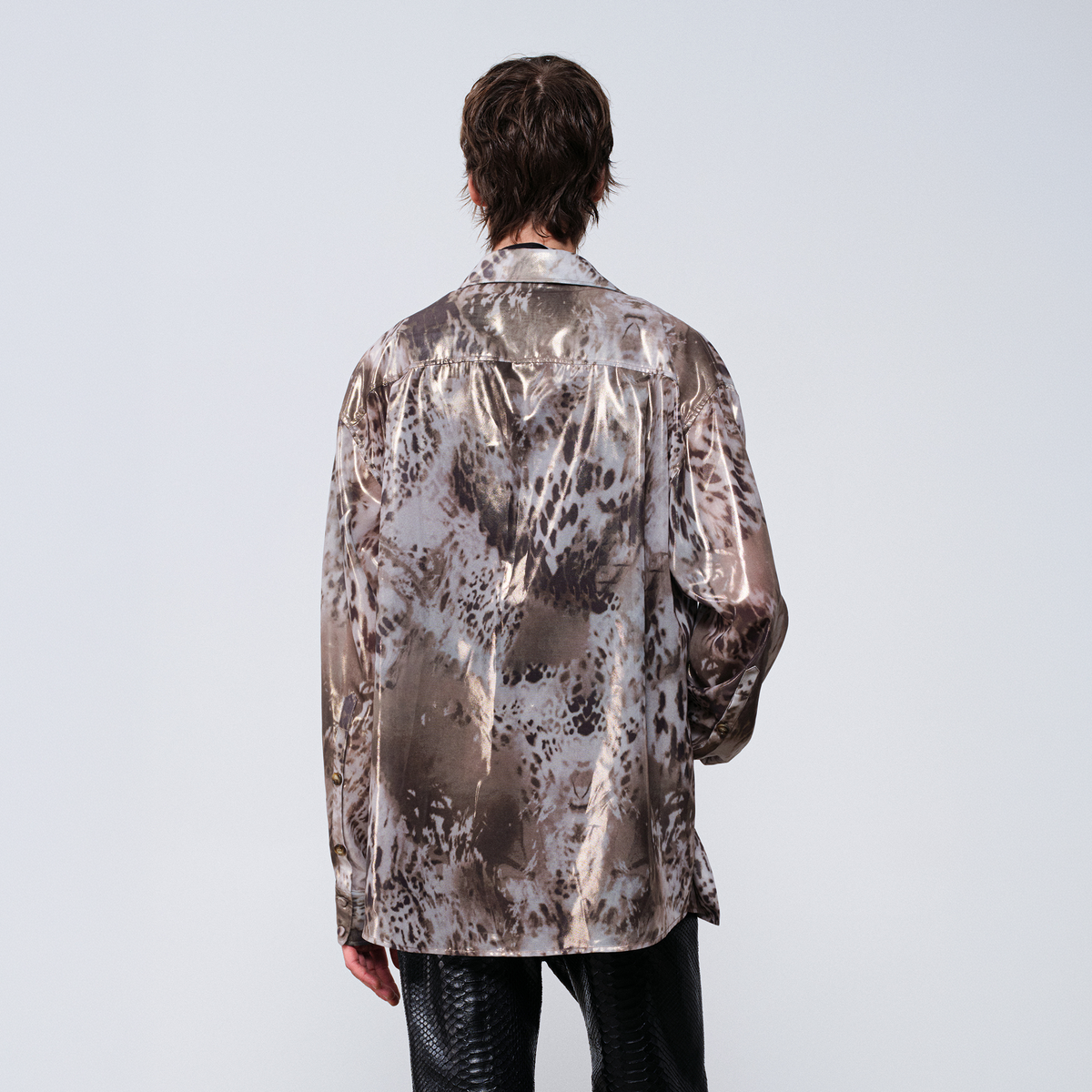 FACEONLAB Leopard Satin Oversized Shirt