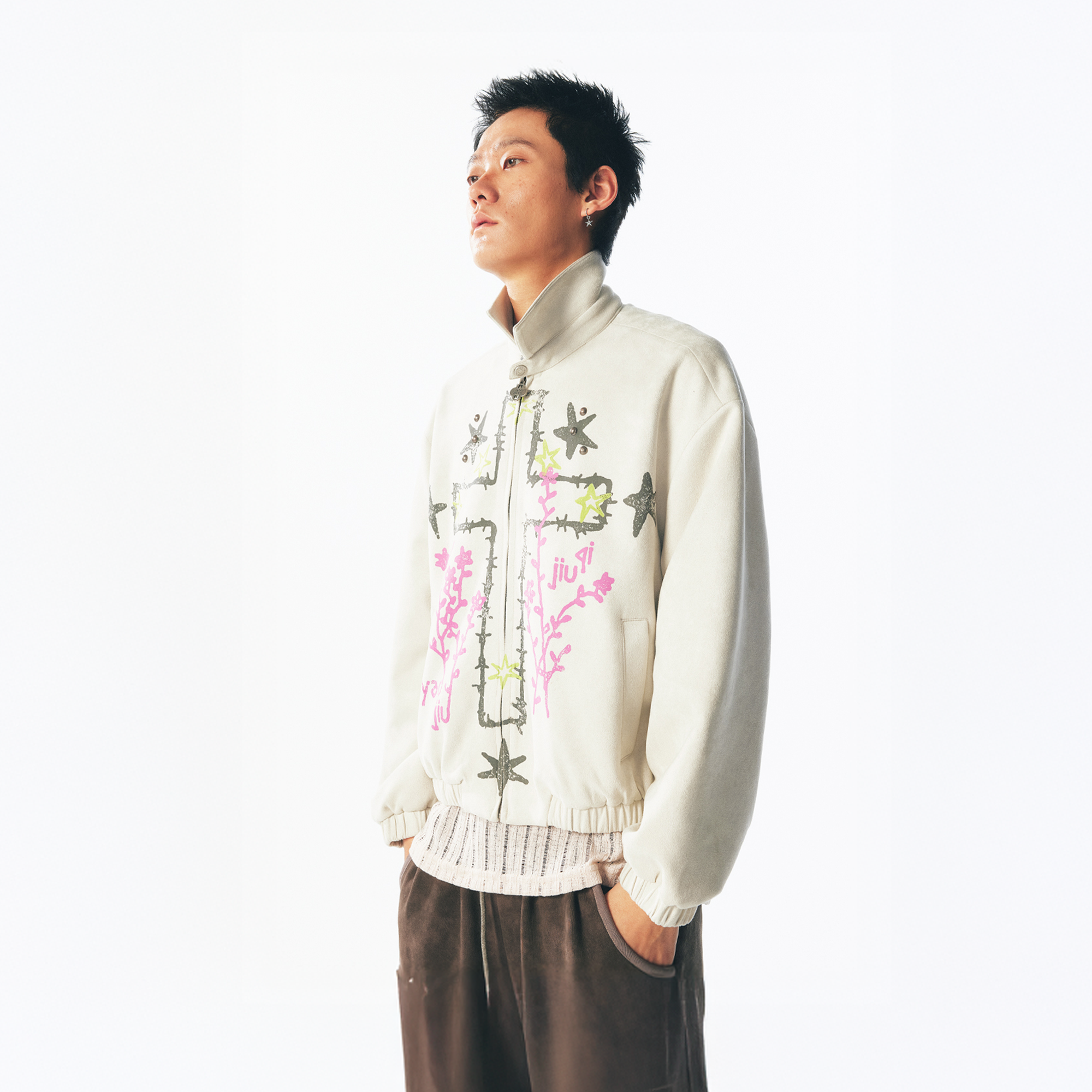 1997 POSTOFFICE Floral Cross Faux Suede Jacket