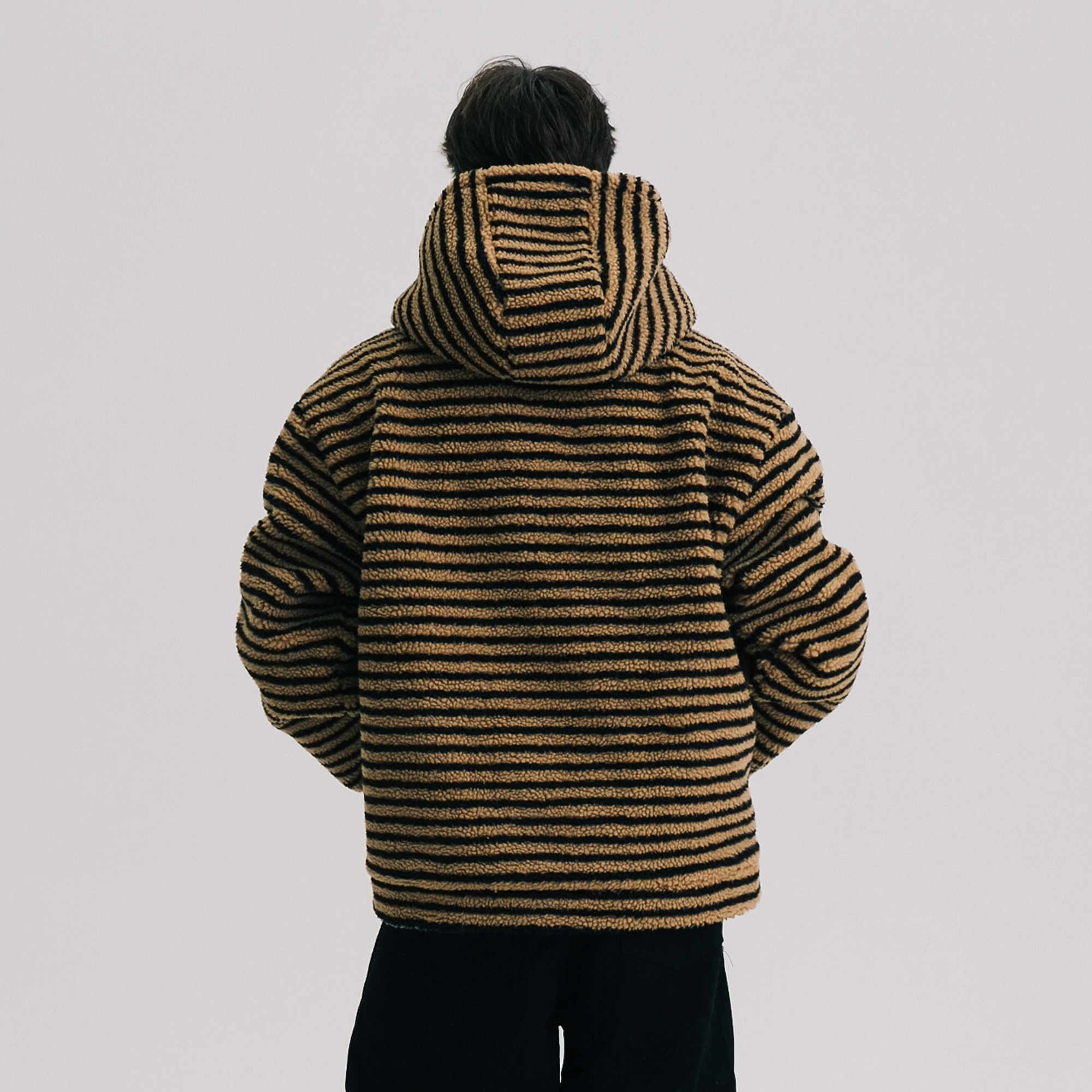 WIID Contrast Striped Fleece Hoodie Jacket