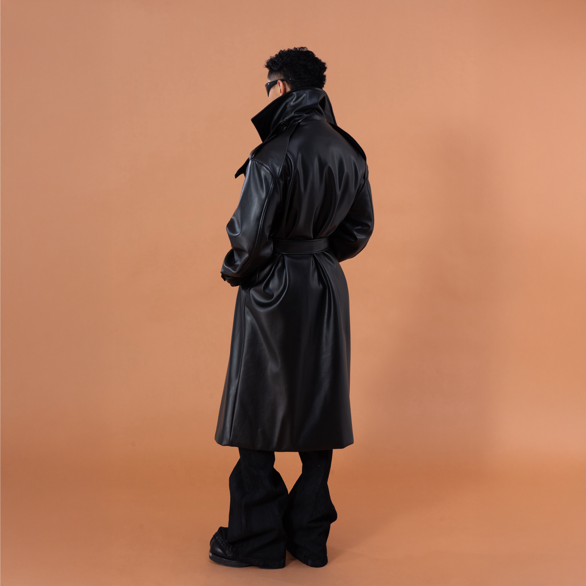 CLP Glossy Faux Leather Belted Trench Coat