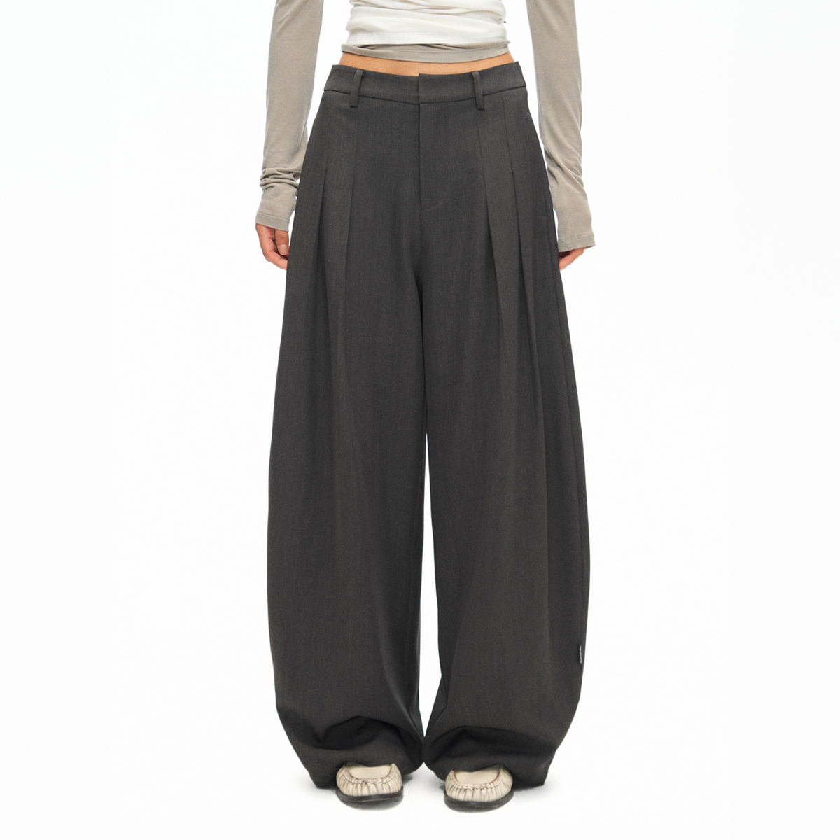 TGNS Pleated Curved Wide-Leg Trousers