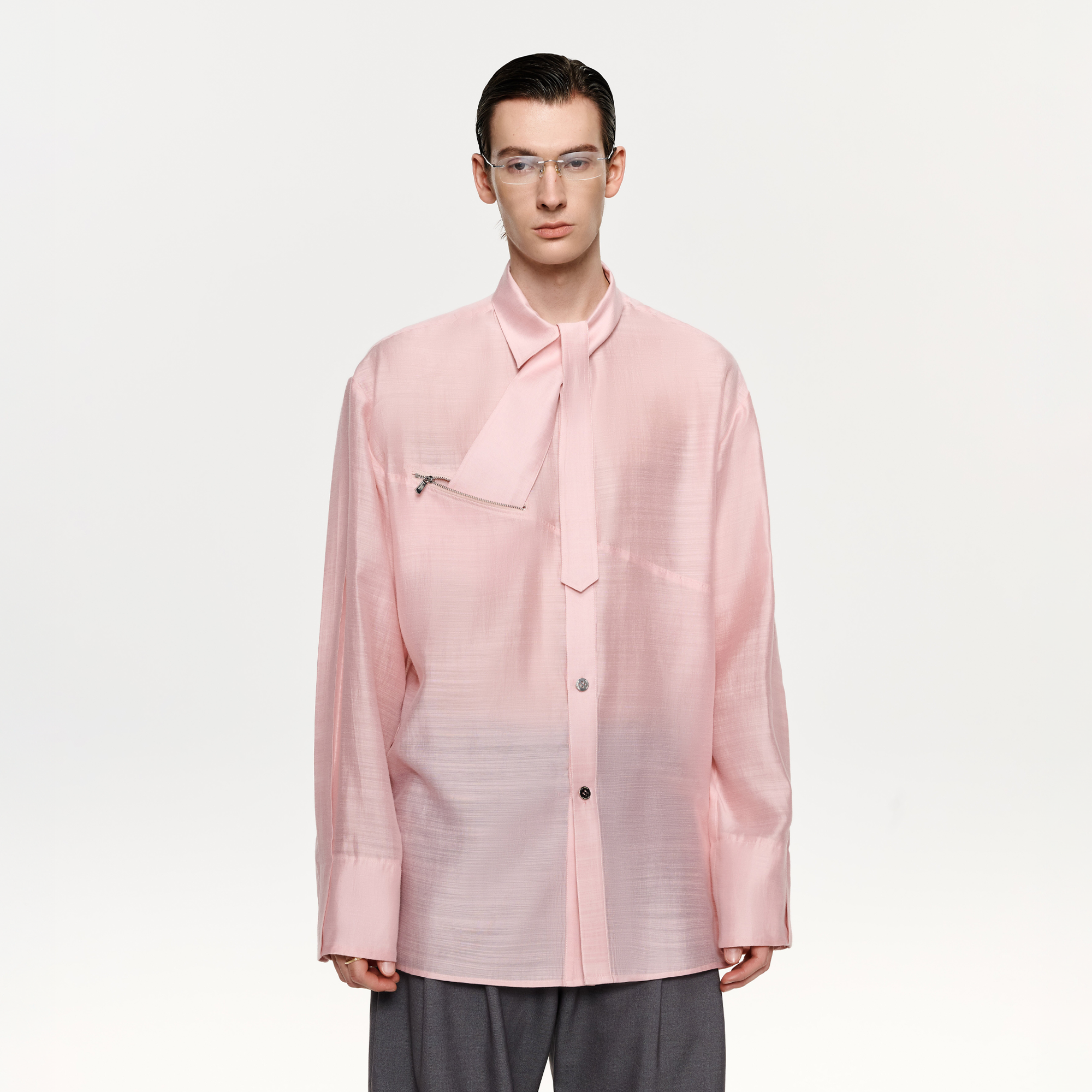 TIWILLTANG Structured Zip-Tie Tencel Shirt