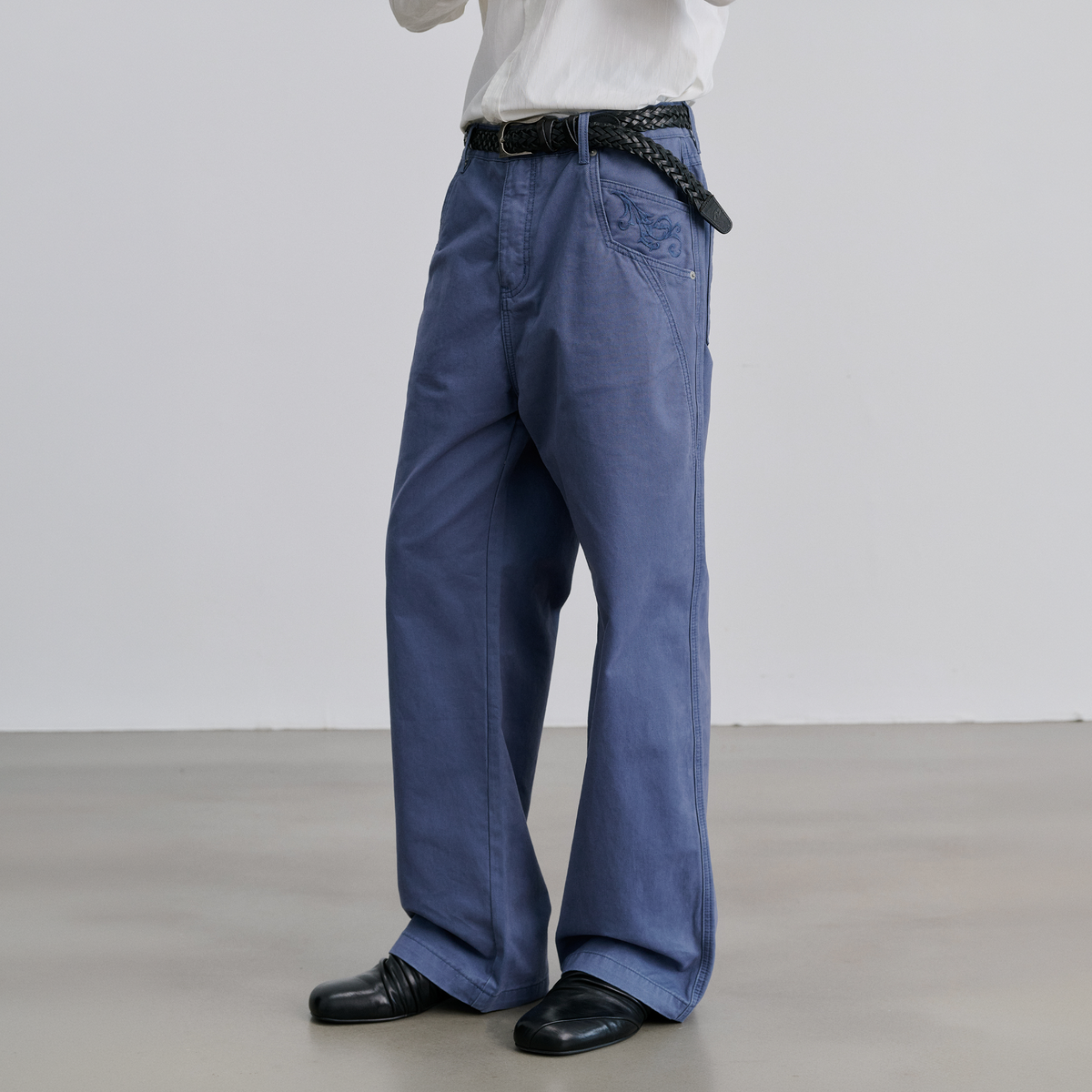 CATSSTAC Retro Embroidered Washed Wide-Leg Jeans