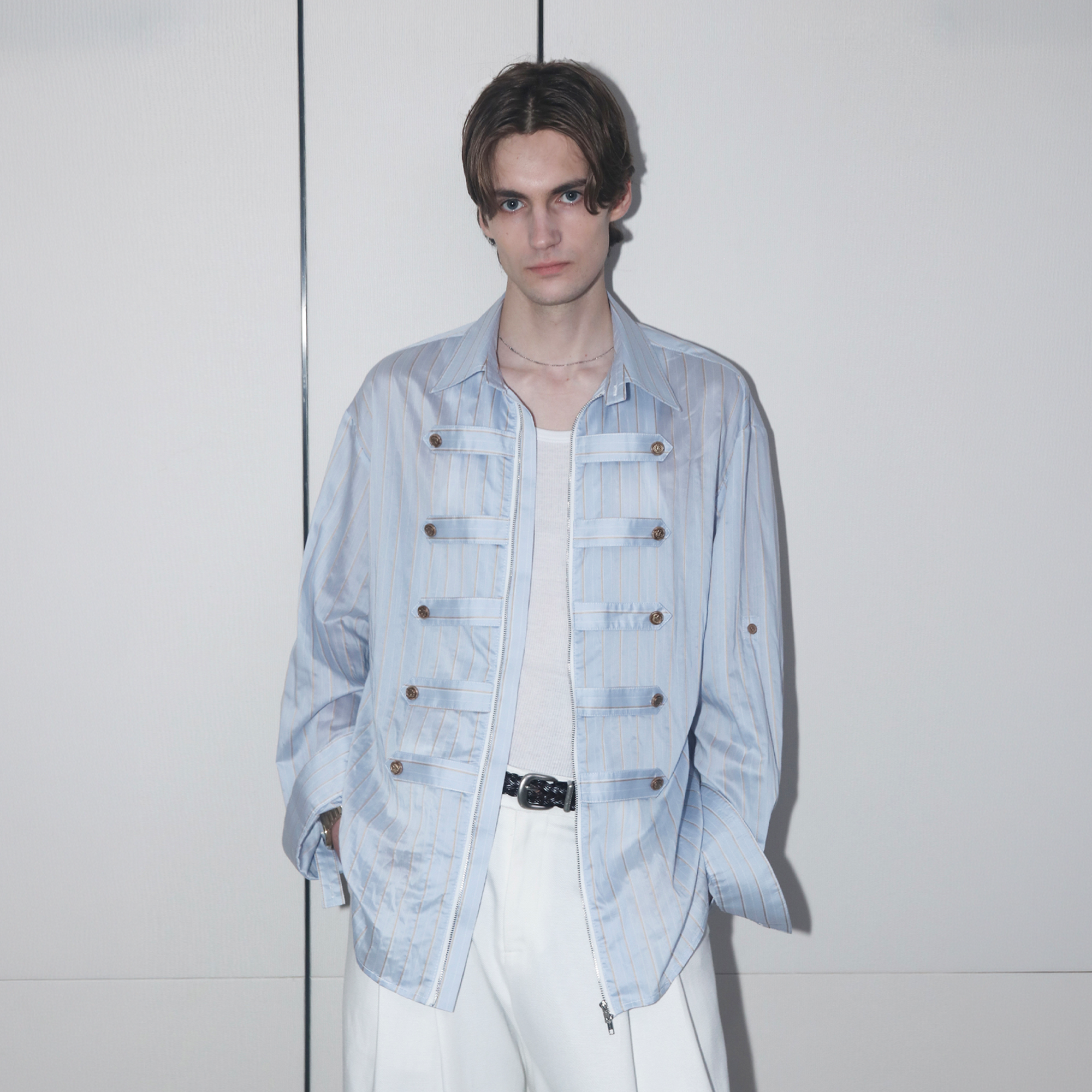 ASSEEN Metallic Thread Coin Button Shirt