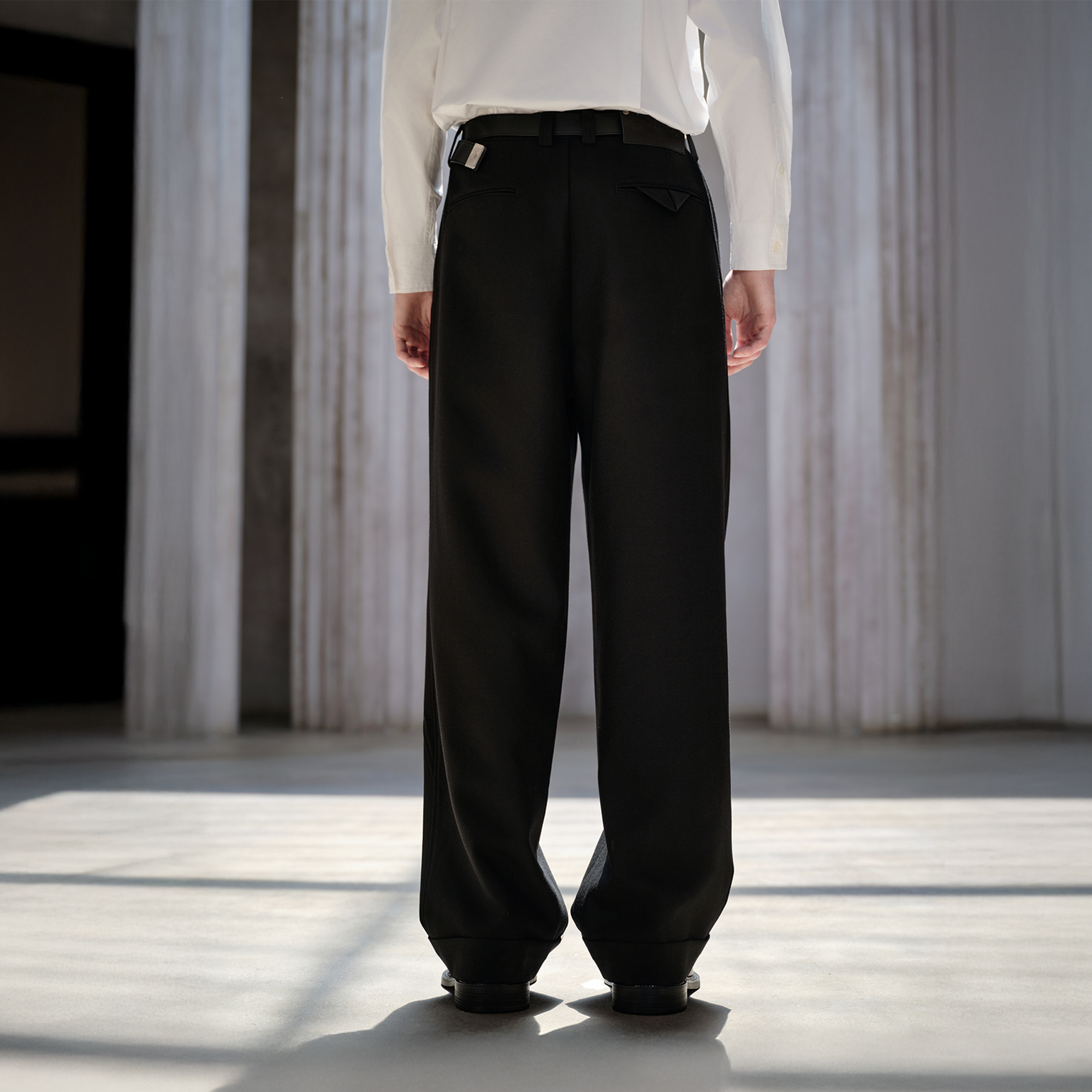 FACEONLAB Classic Wool Pleated Tailored Trousers Black