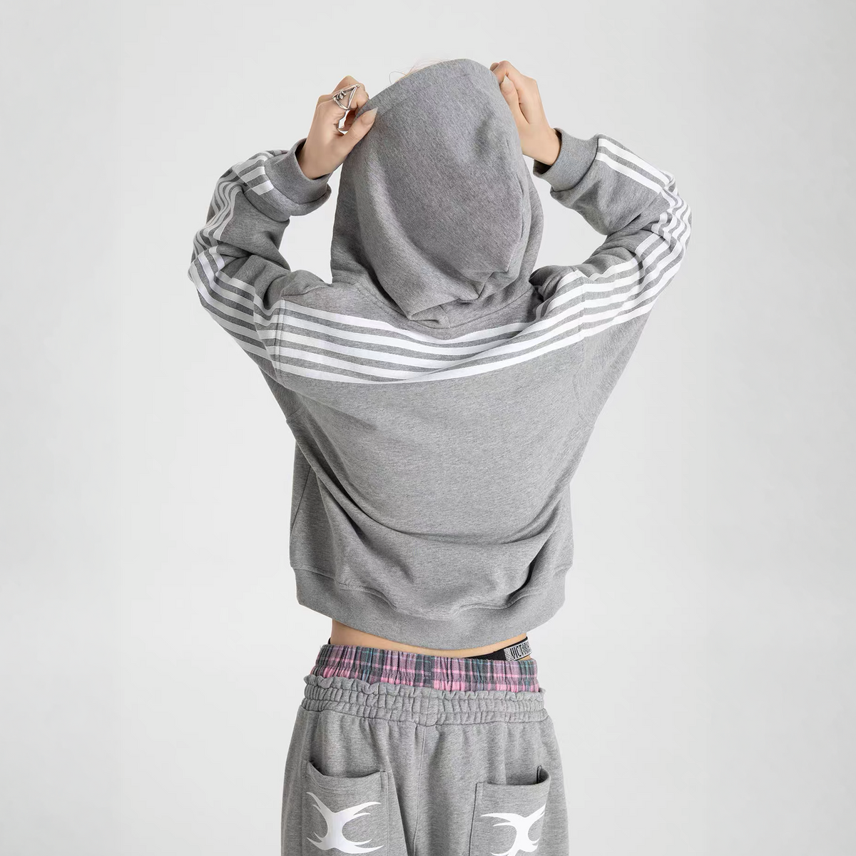 SEXXDEVIL Striped Embroidered Zip-Up Hoodie