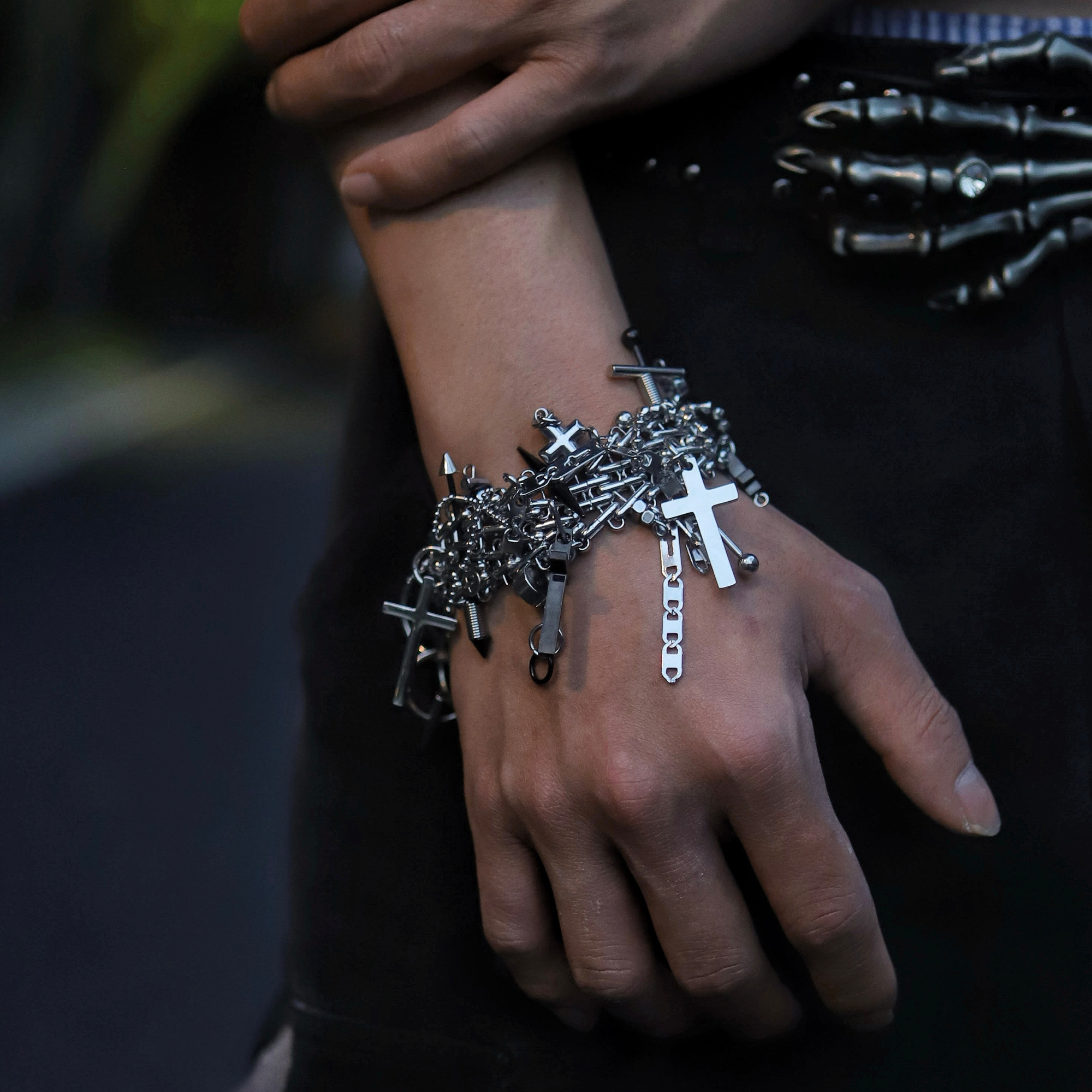NUNKNOTX Handmade Cross Charm Punk Bracelet