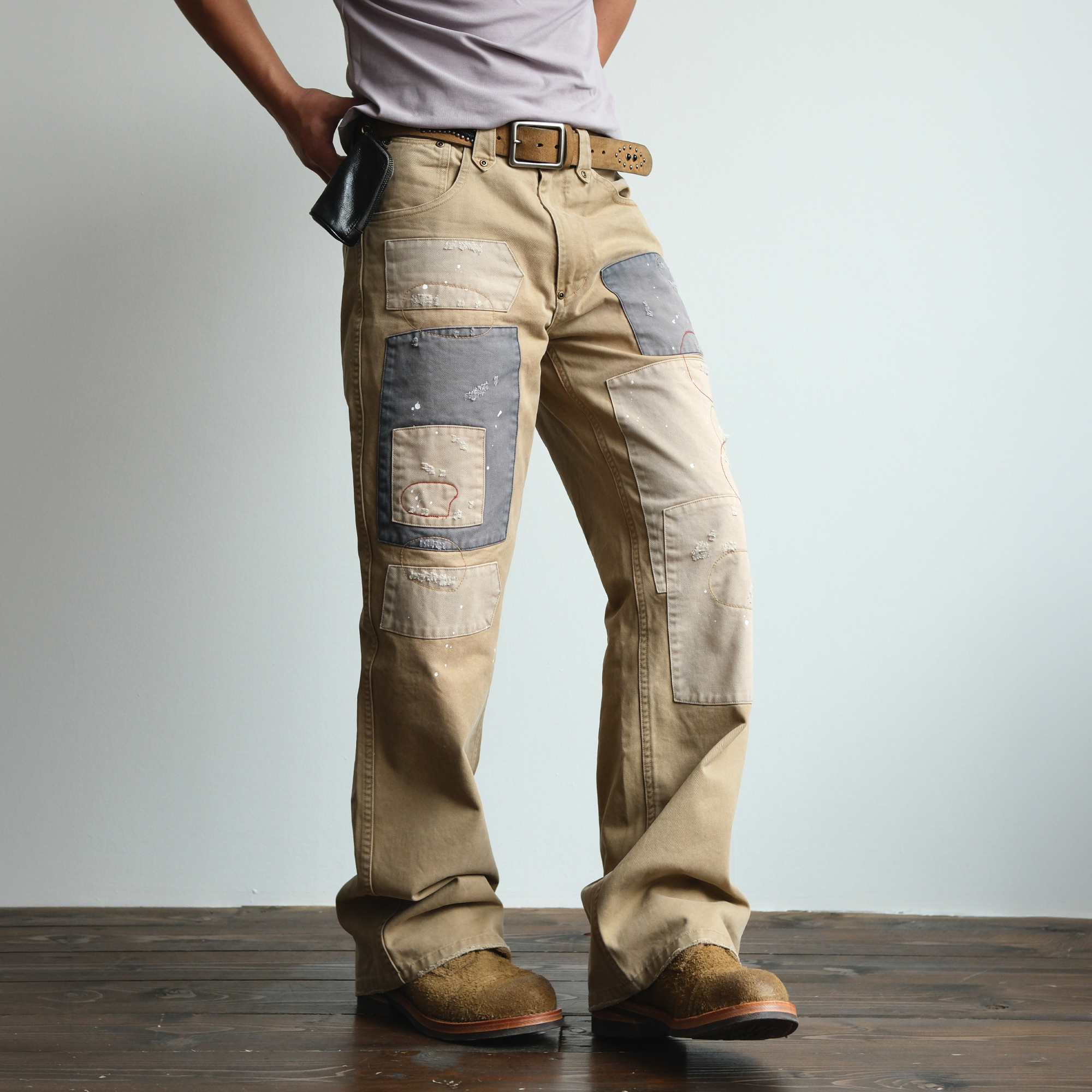 NEIGBORL Retro Paint-Splattered Distressed Patched Pants