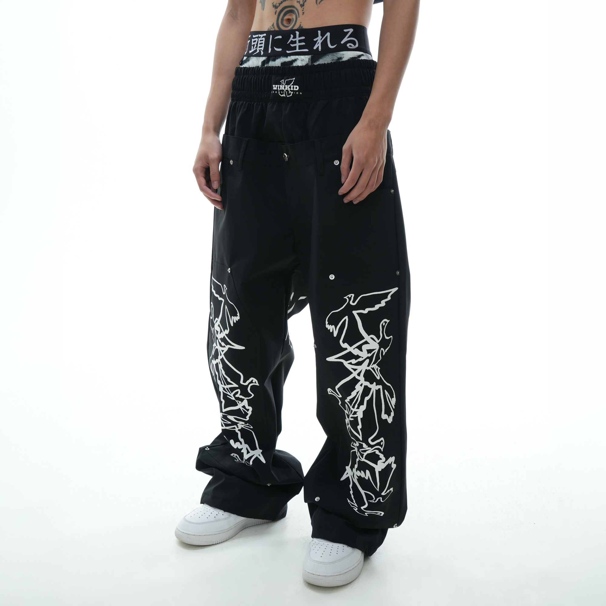 VINKID Peace Dove Graphic Double-Waist Pants