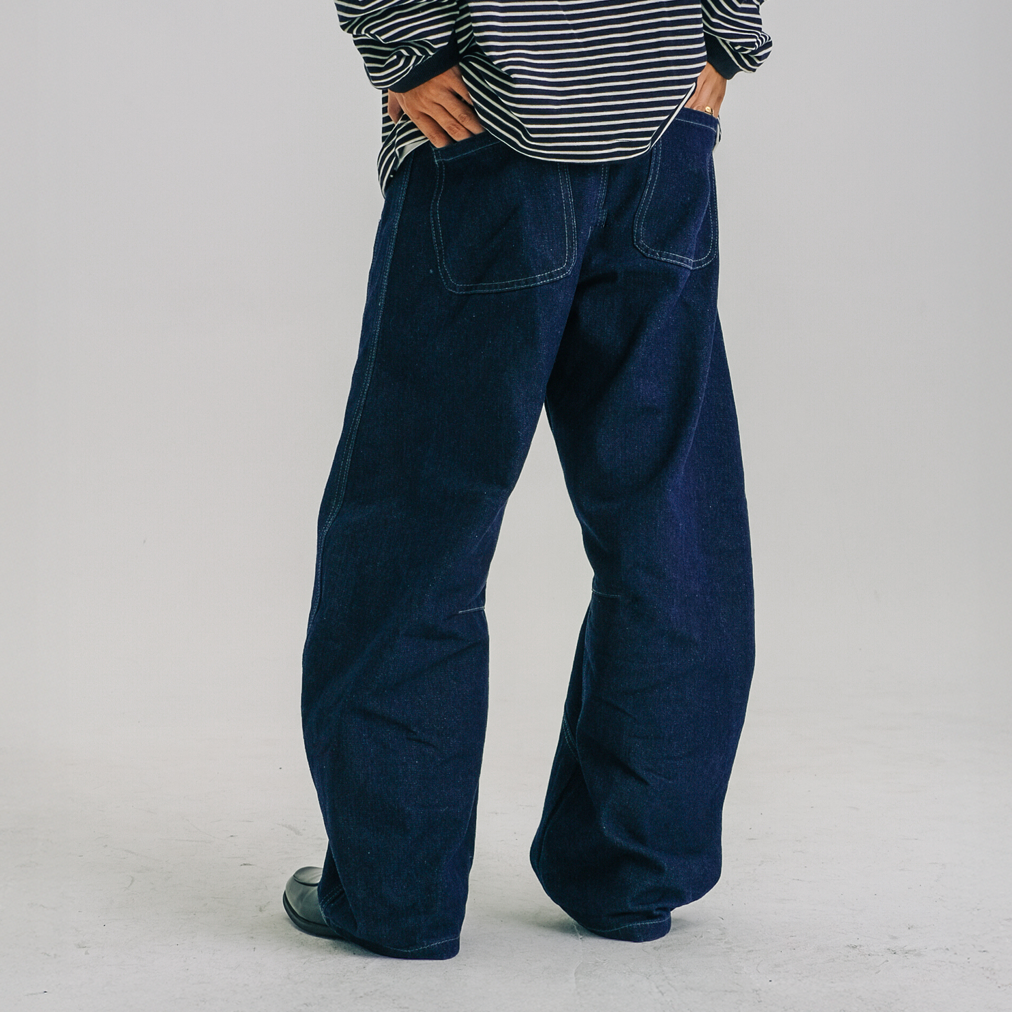 WIID Washed Stitched Curved Panel Jeans