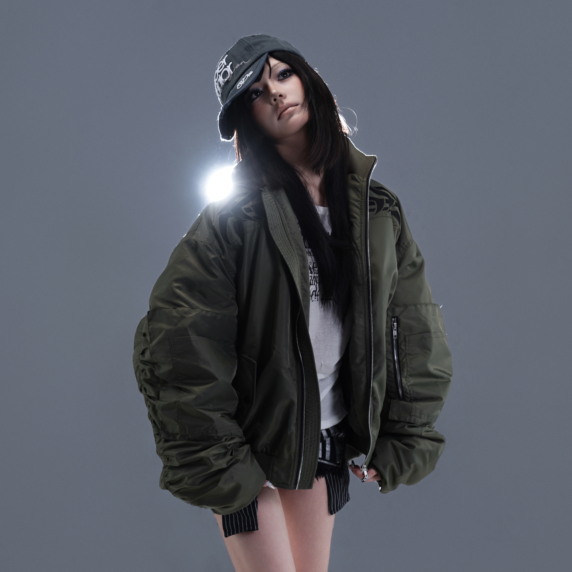 PCCVISION Tribal Embroidered Bomber Jacket Green