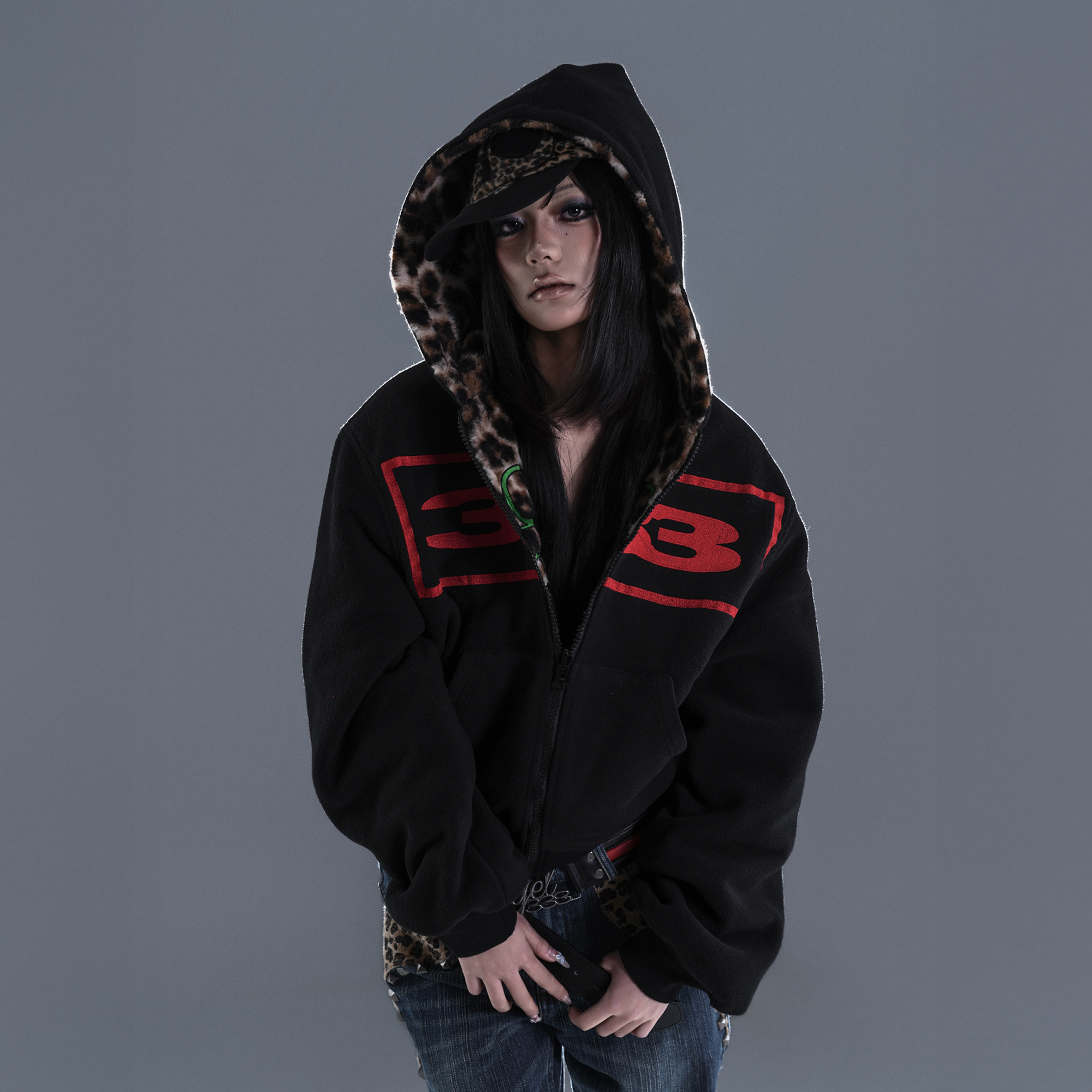 PCCVISION Reversible Leopard Embroidered Hooded Jacket