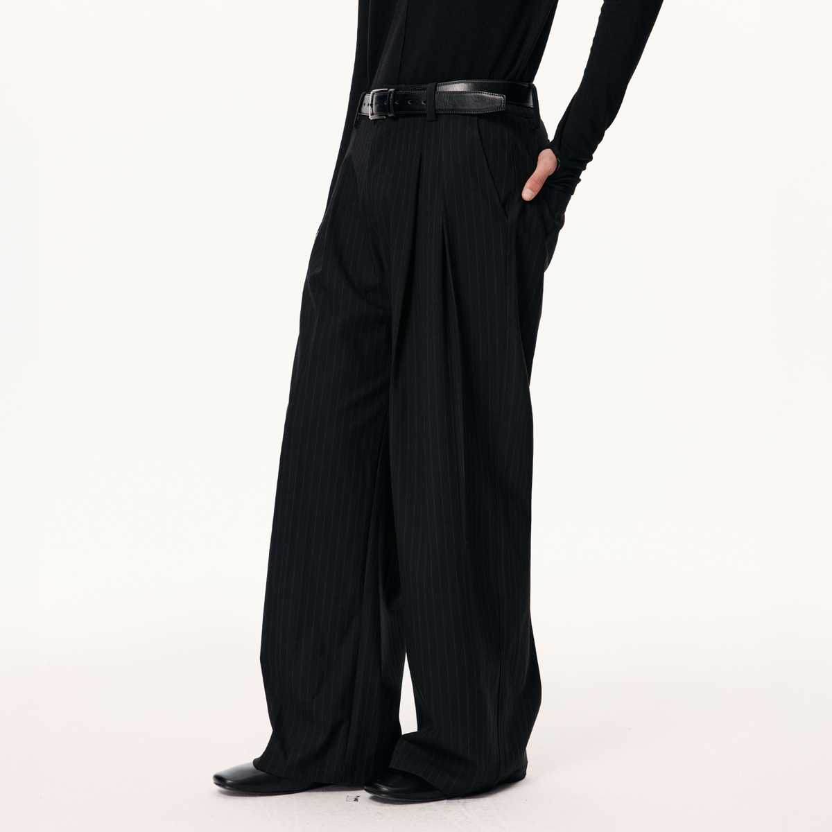 KREATE Pleated Striped Adjustable Wide-Leg Trousers