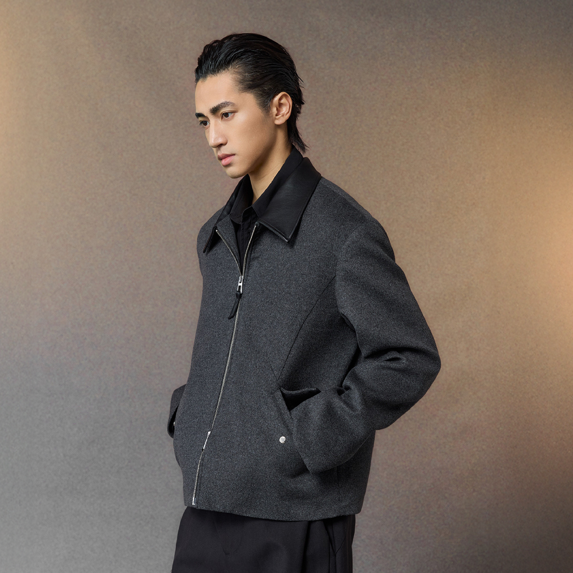 ALVNG AR ANTS PU Collar Wool-Blend Jacket