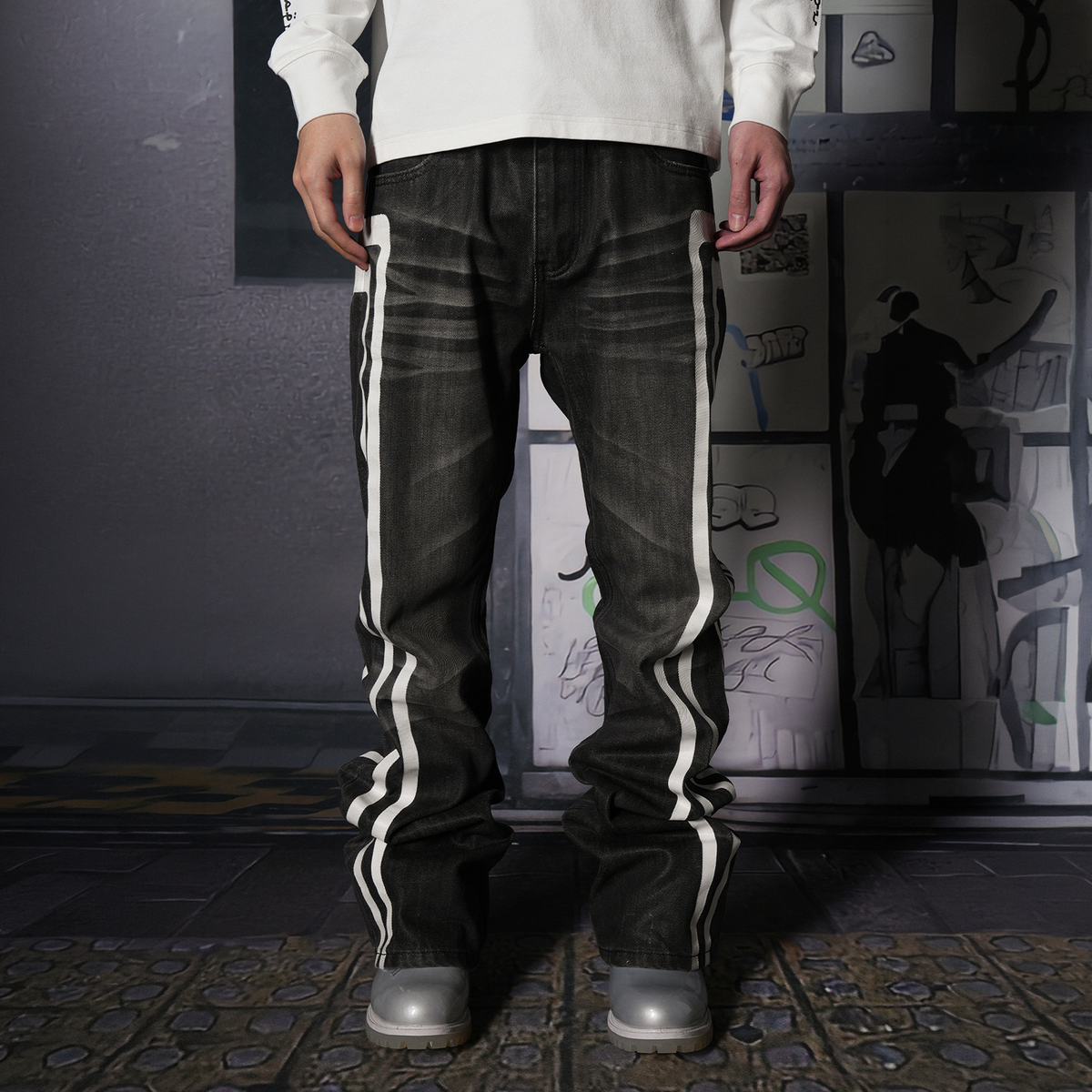 VINKID Totem Washed Relaxed Straight-Leg Jeans, premium urban and streetwear designers apparel on PROJECTISR.com, VINKID