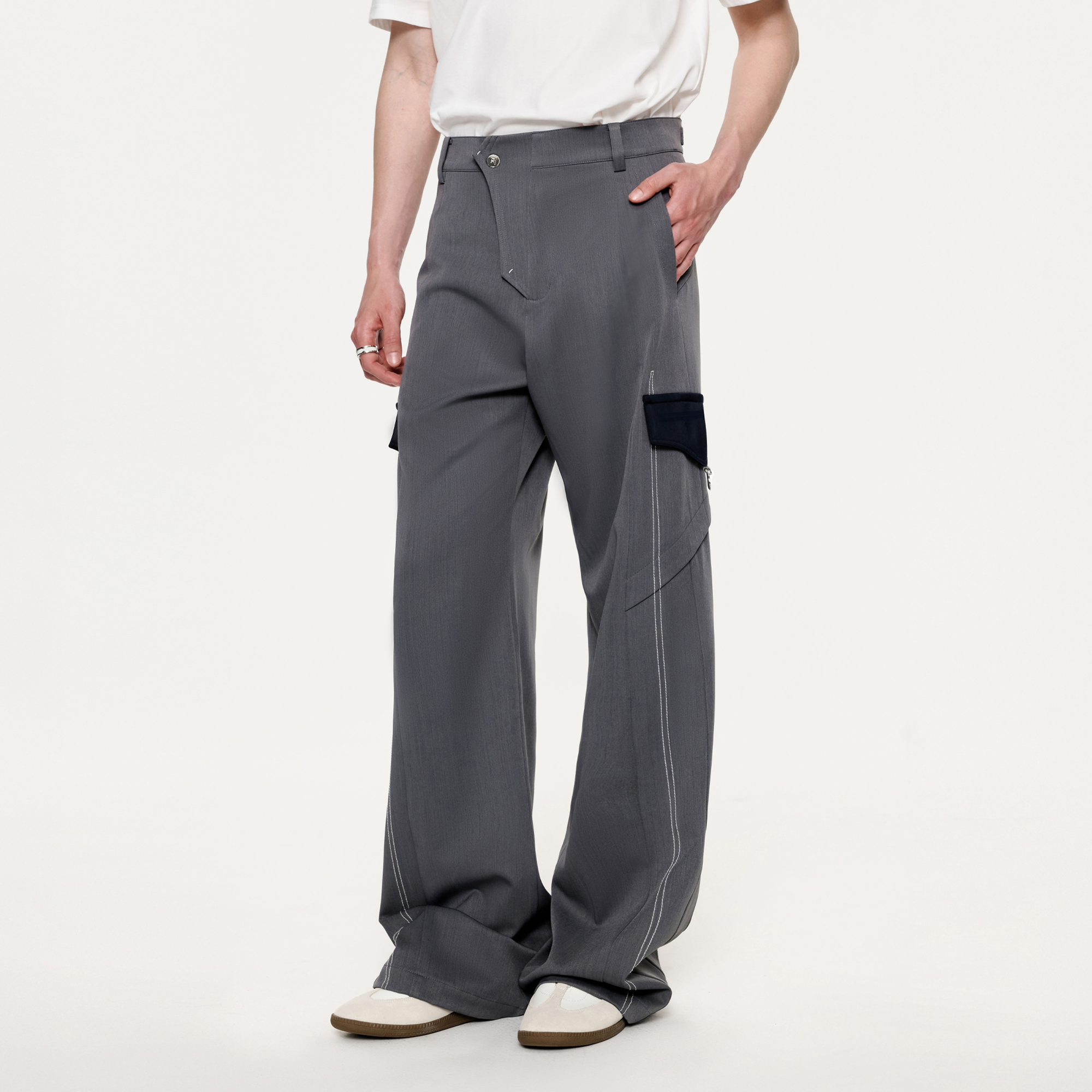 TIWILLTANG Draped Wide-Leg Trousers