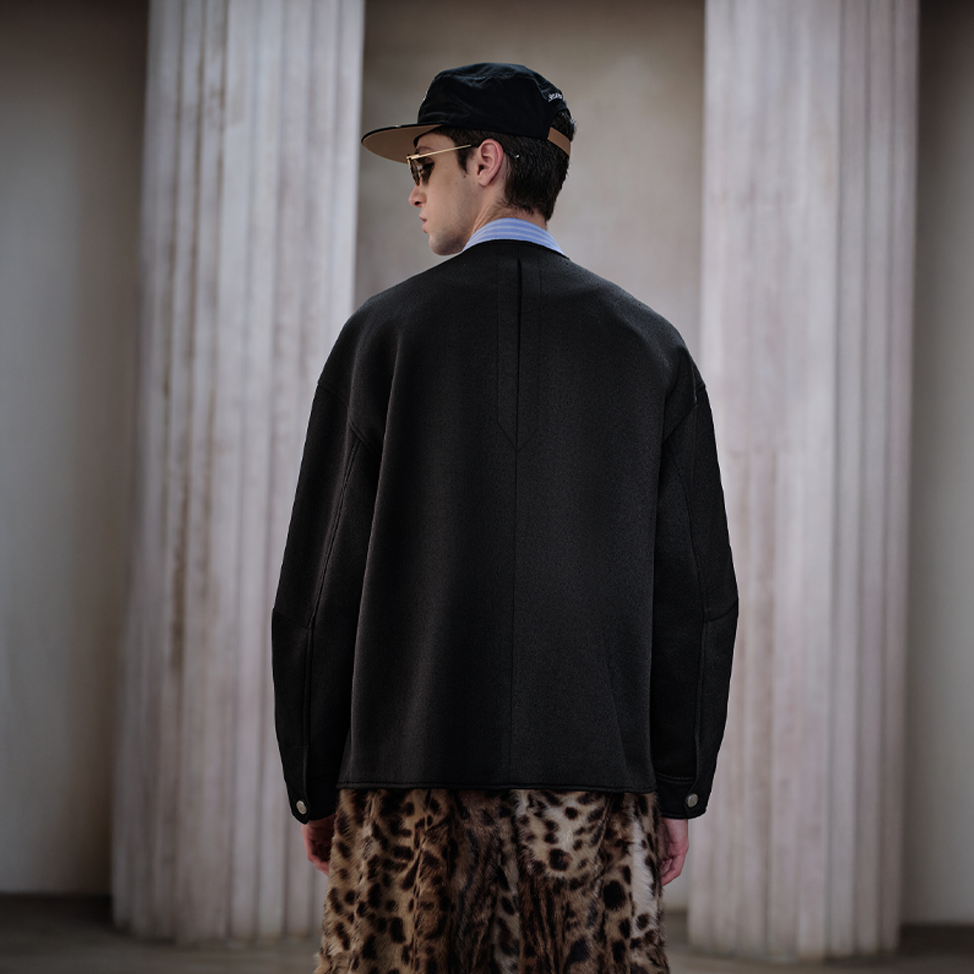 FACEONLAB Badge-Patch Crew-Neck Oversized Jacket