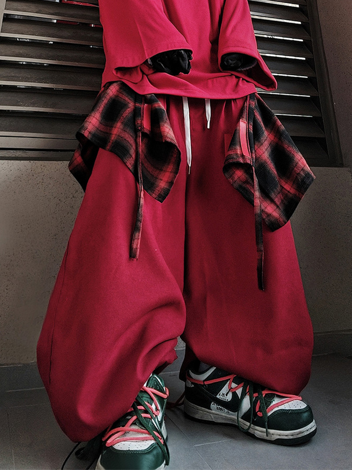 UUCSCC Layered Plaid Wide-Leg Jogger Pants