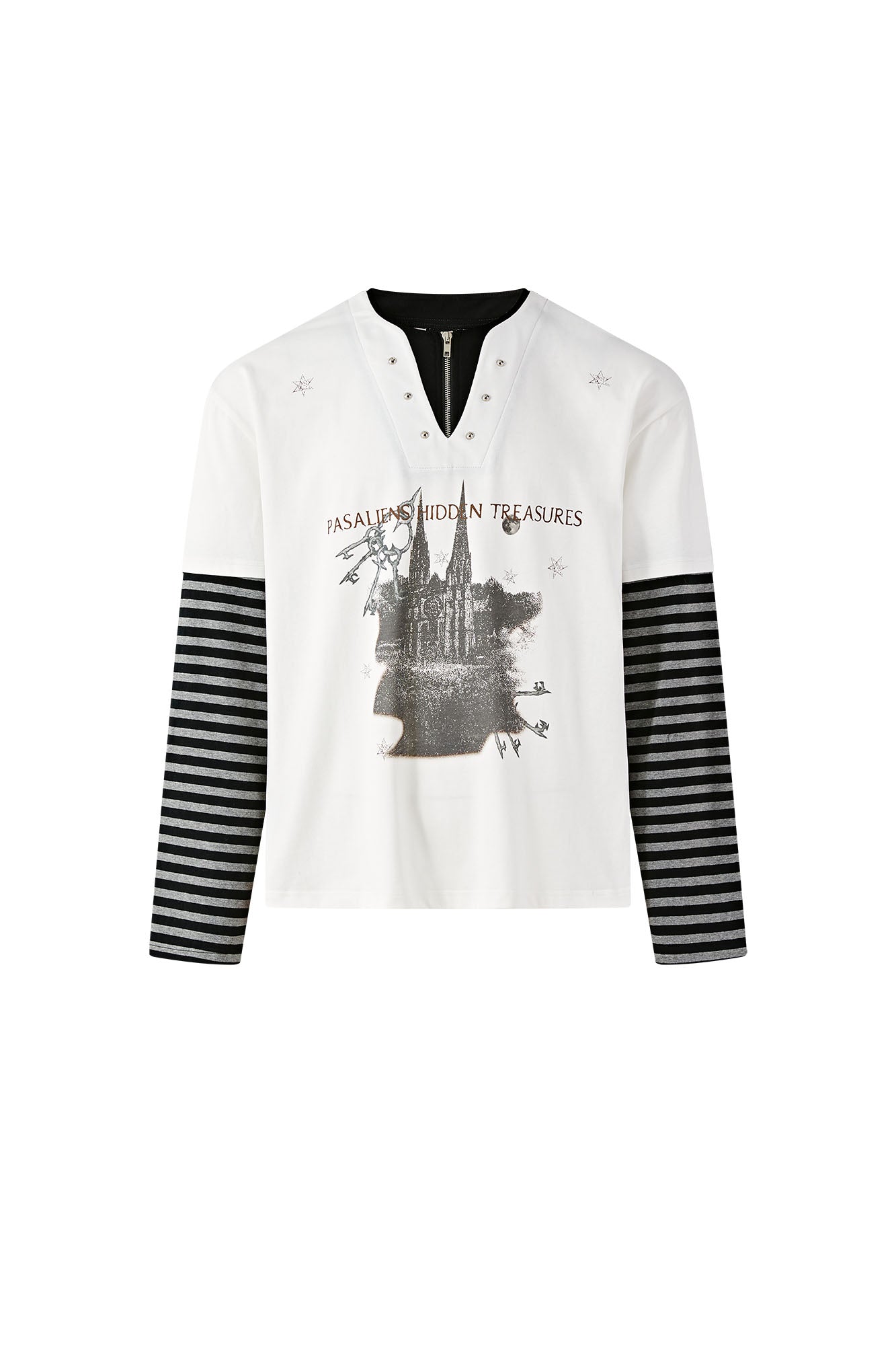 PASET Layered Stripe Graphic Long-Sleeve Tee