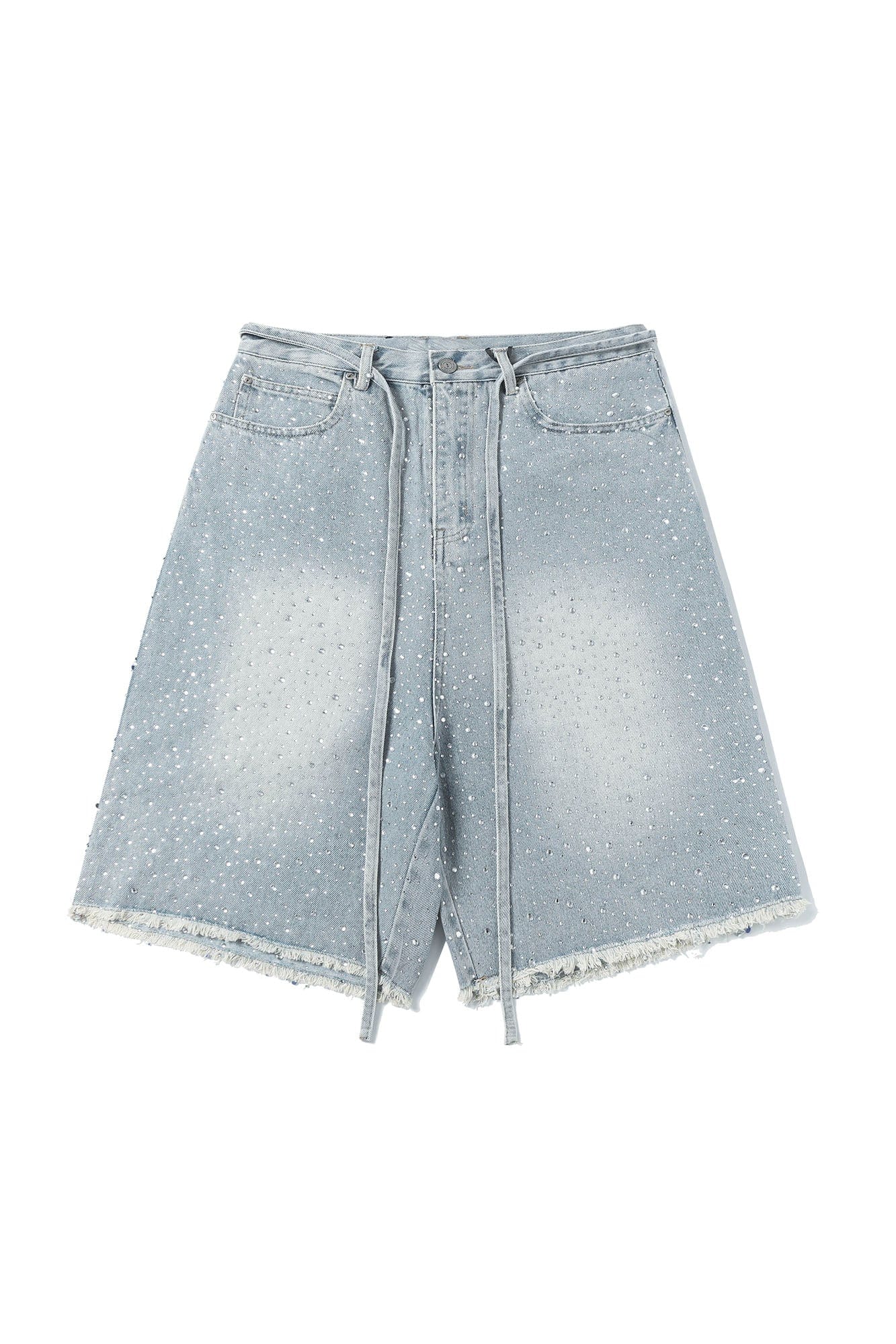 CLP Diamond Fringe Strap Belt Denim Shorts Blue