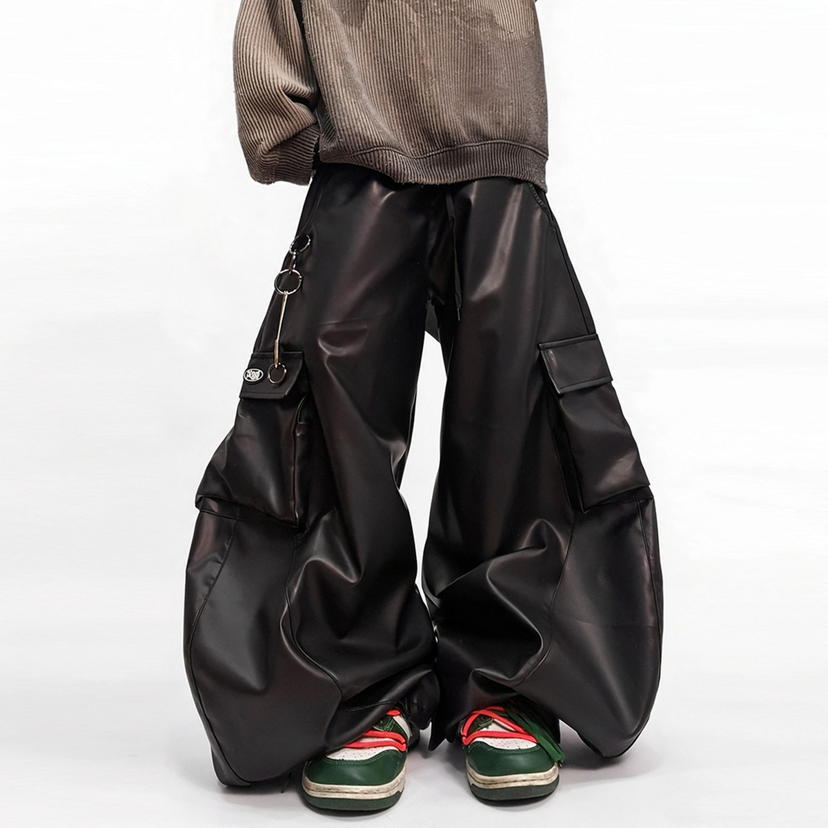 UUCSCC Faux Leather Wide-Leg Cargo Pants, premium urban and streetwear designers apparel on PROJECTISR.com, UUCSCC
