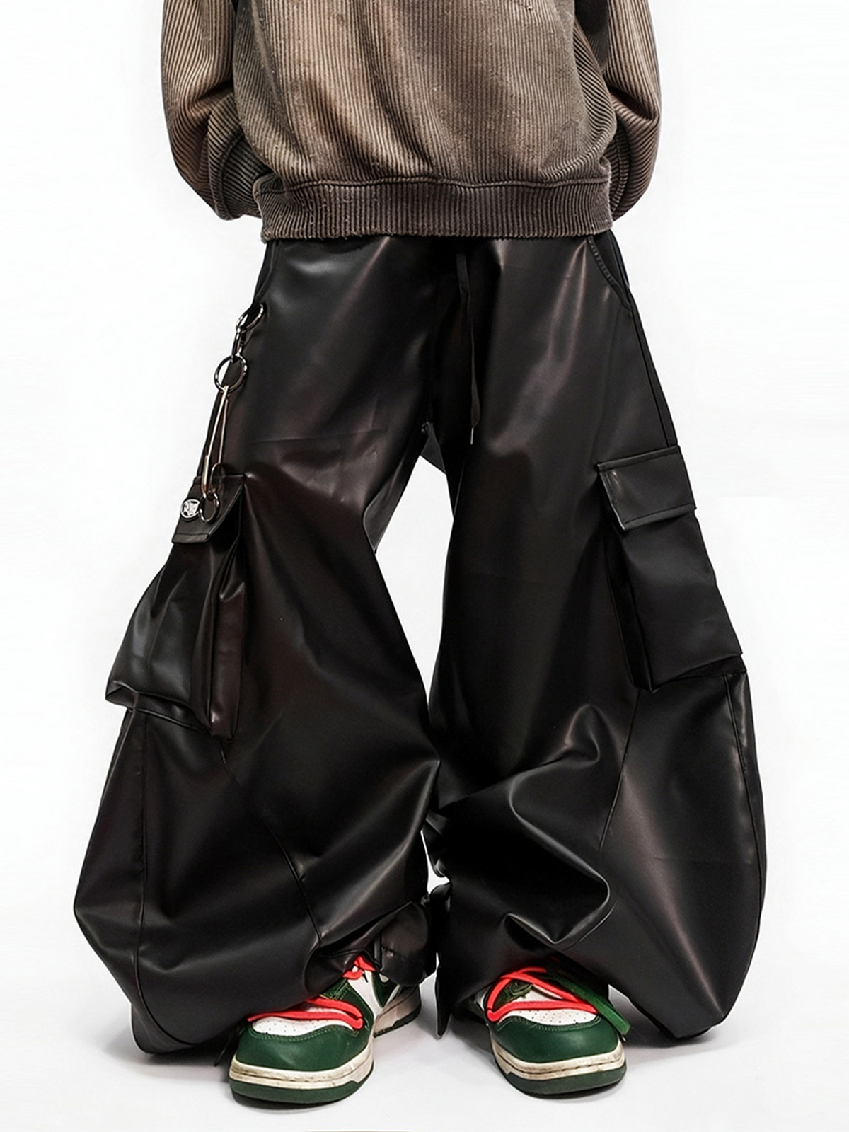 UUCSCC Faux Leather Wide-Leg Cargo Pants, premium urban and streetwear designers apparel on PROJECTISR.com, UUCSCC
