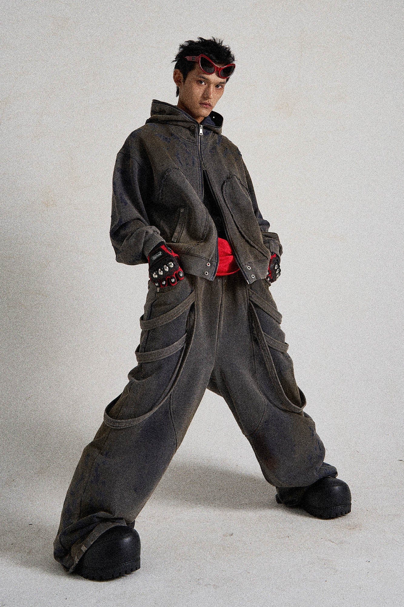 FLYERRER Spliced Multi-Strap Wide-Leg Sweatpants