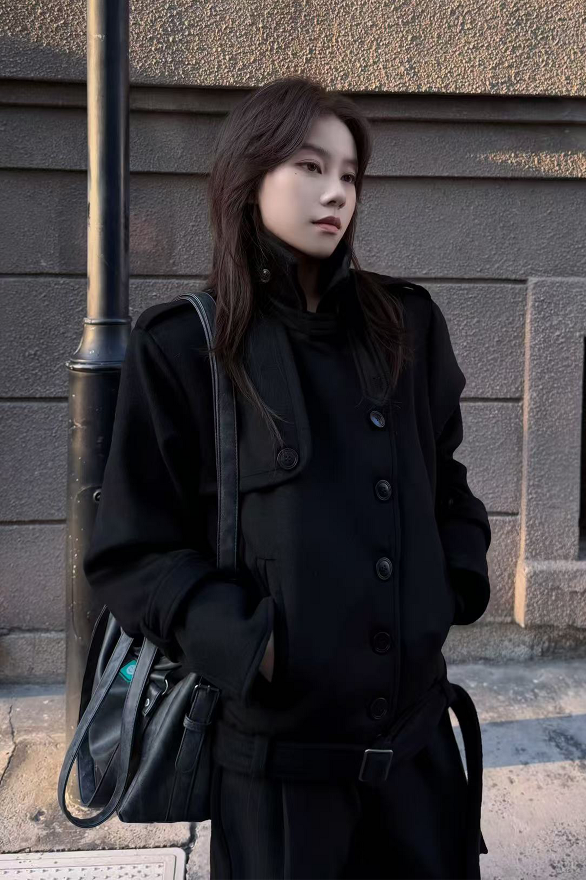 REMODUTION Wool-Blend Asymmetric Lapel Tie-Detail Coat