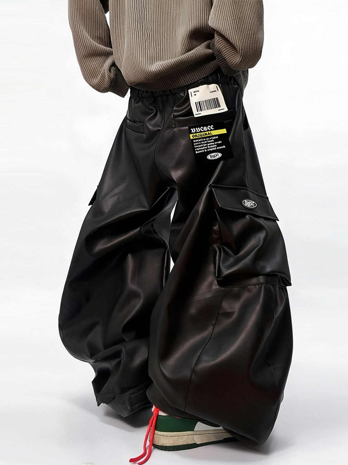 UUCSCC Faux Leather Wide-Leg Cargo Pants, premium urban and streetwear designers apparel on PROJECTISR.com, UUCSCC