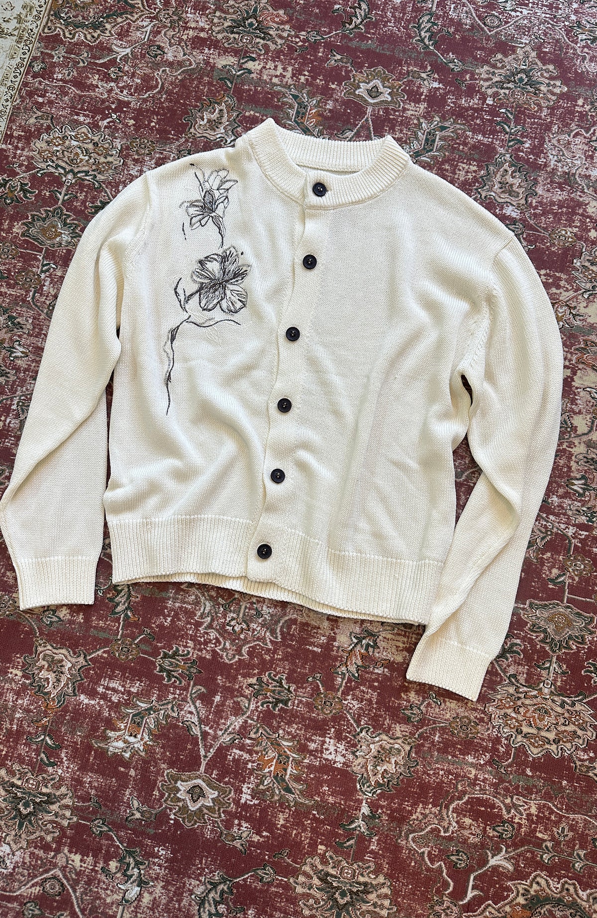 ELETEIZE Iris Sketch Embroidered Linen-Blend Cardigan